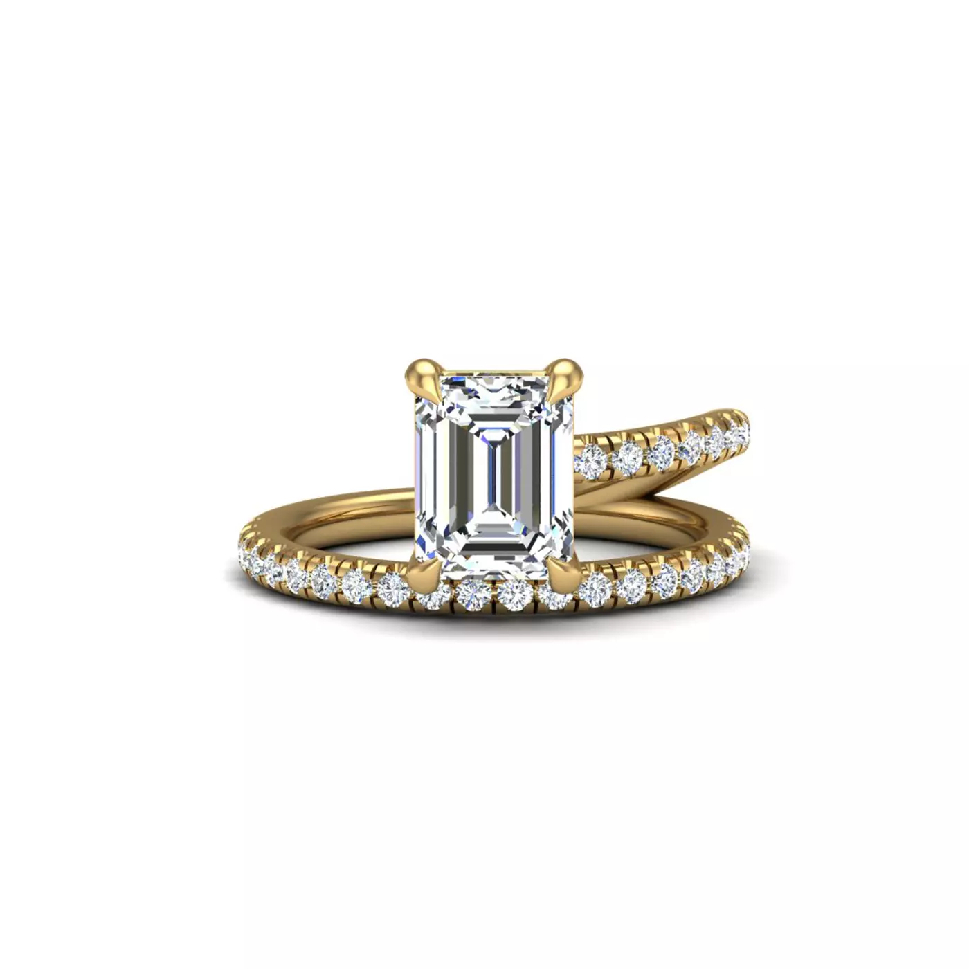Diamond-Lined Band 18K Yellow Gold Engagement Ring