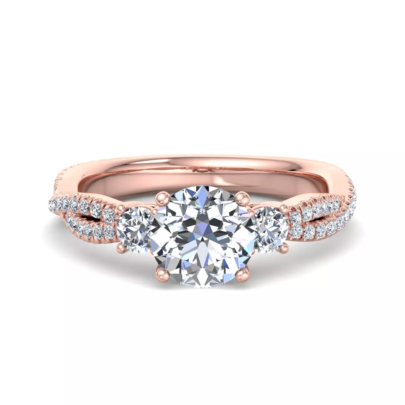 Three-Stone Symbolism 14K Rose Gold Engagement Ring