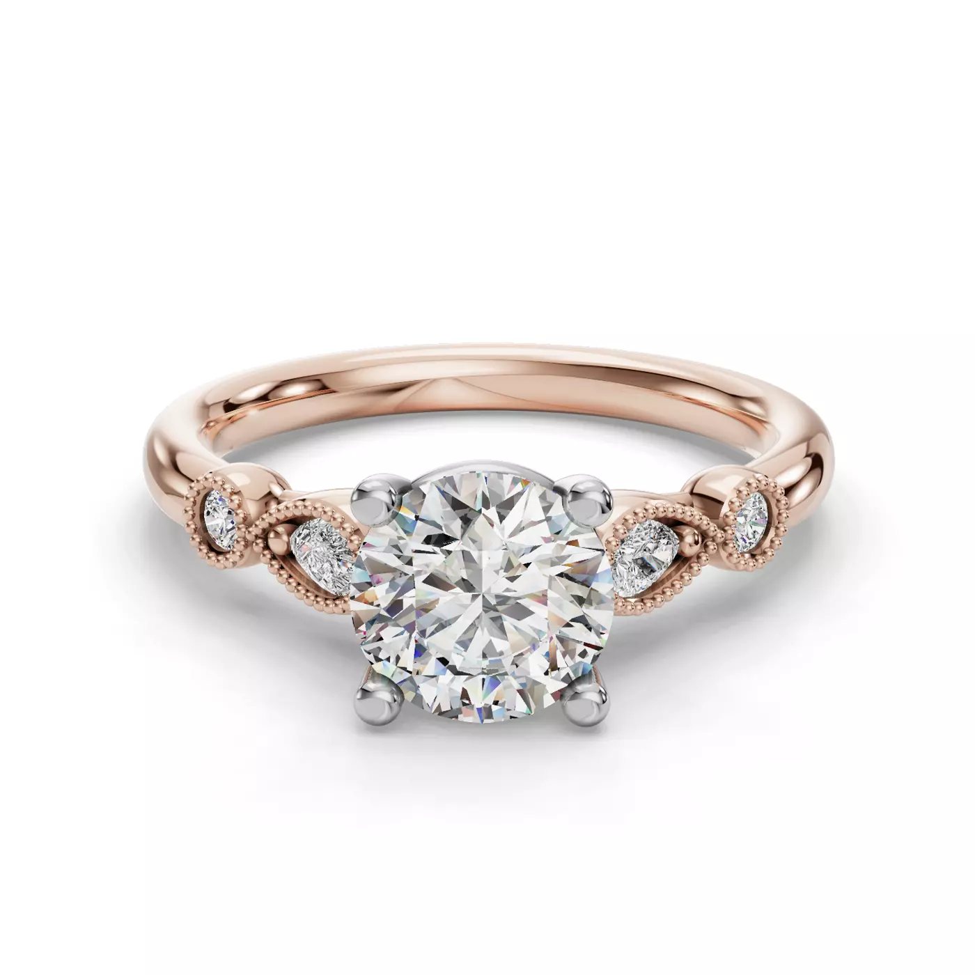 Vintage Milgrain Detail 14K Rose Gold Engagement Ring