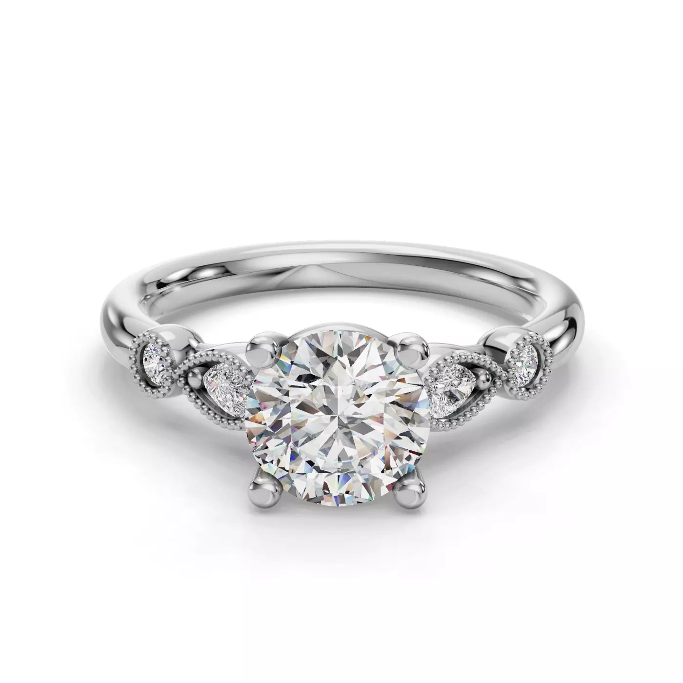 Vintage Milgrain Detail 18K White Gold Engagement Ring