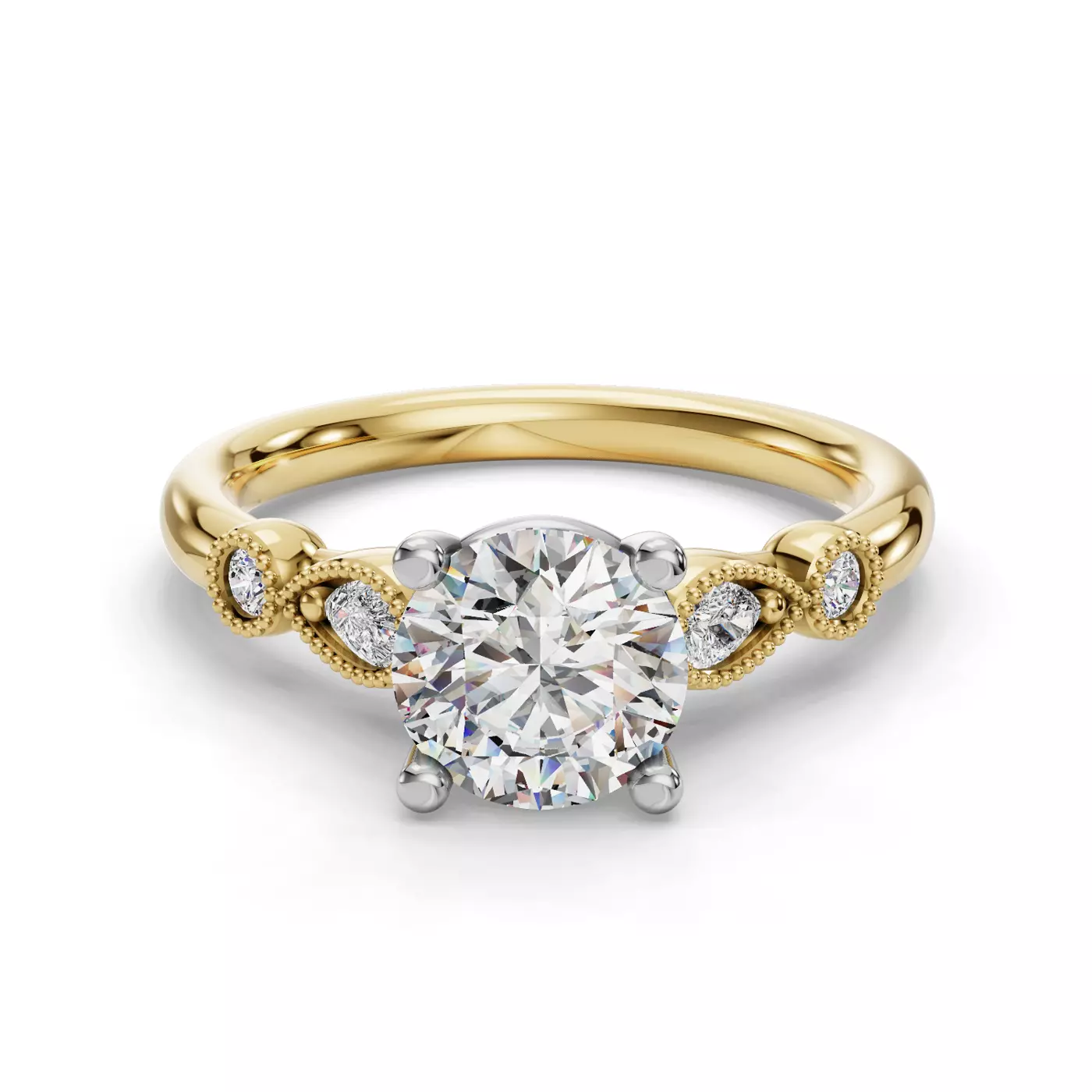 Vintage Milgrain Detail 18K Yellow Gold Engagement Ring