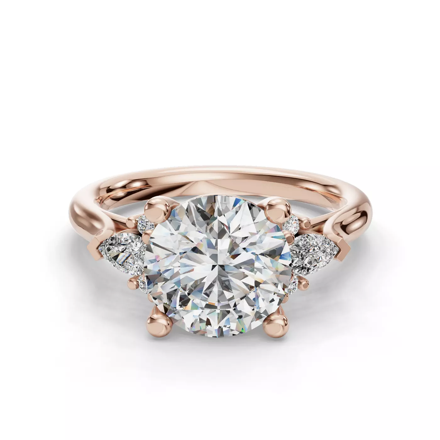 Pear Plus Round Sides 14K Rose Gold Engagement Ring