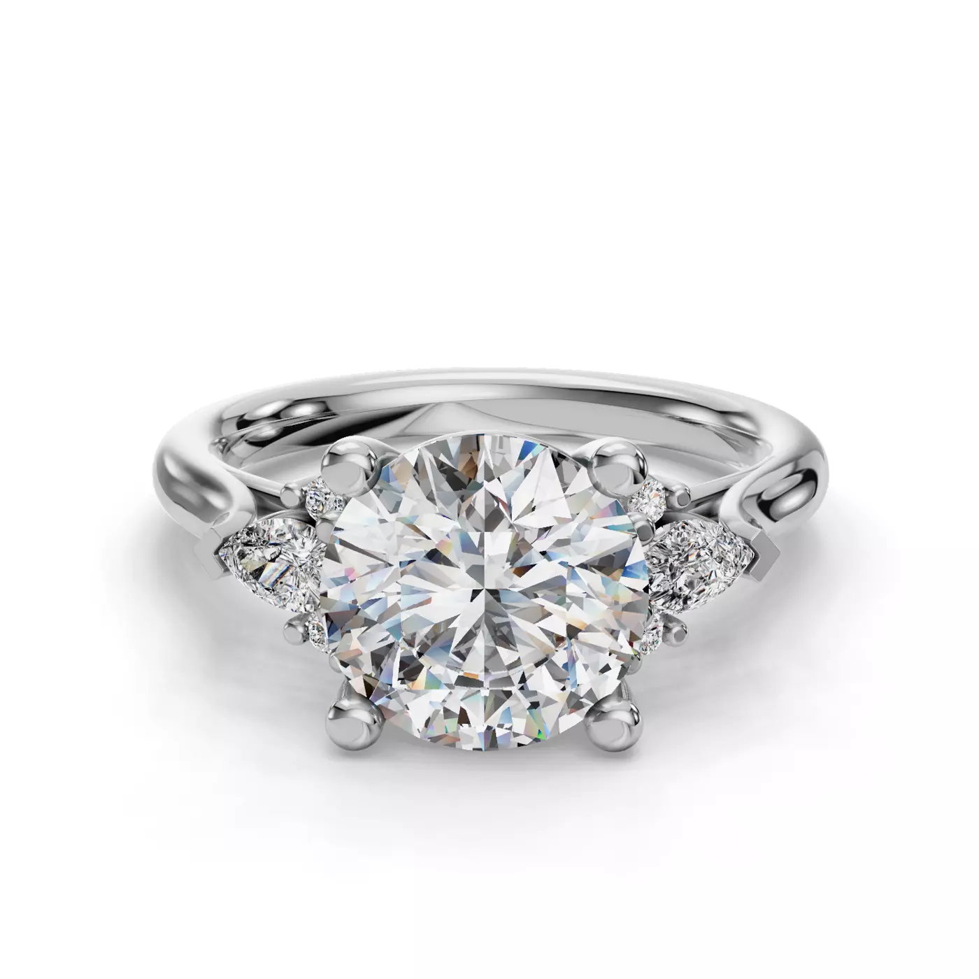 Pear Plus Round Sides 14K White Gold Engagement Ring