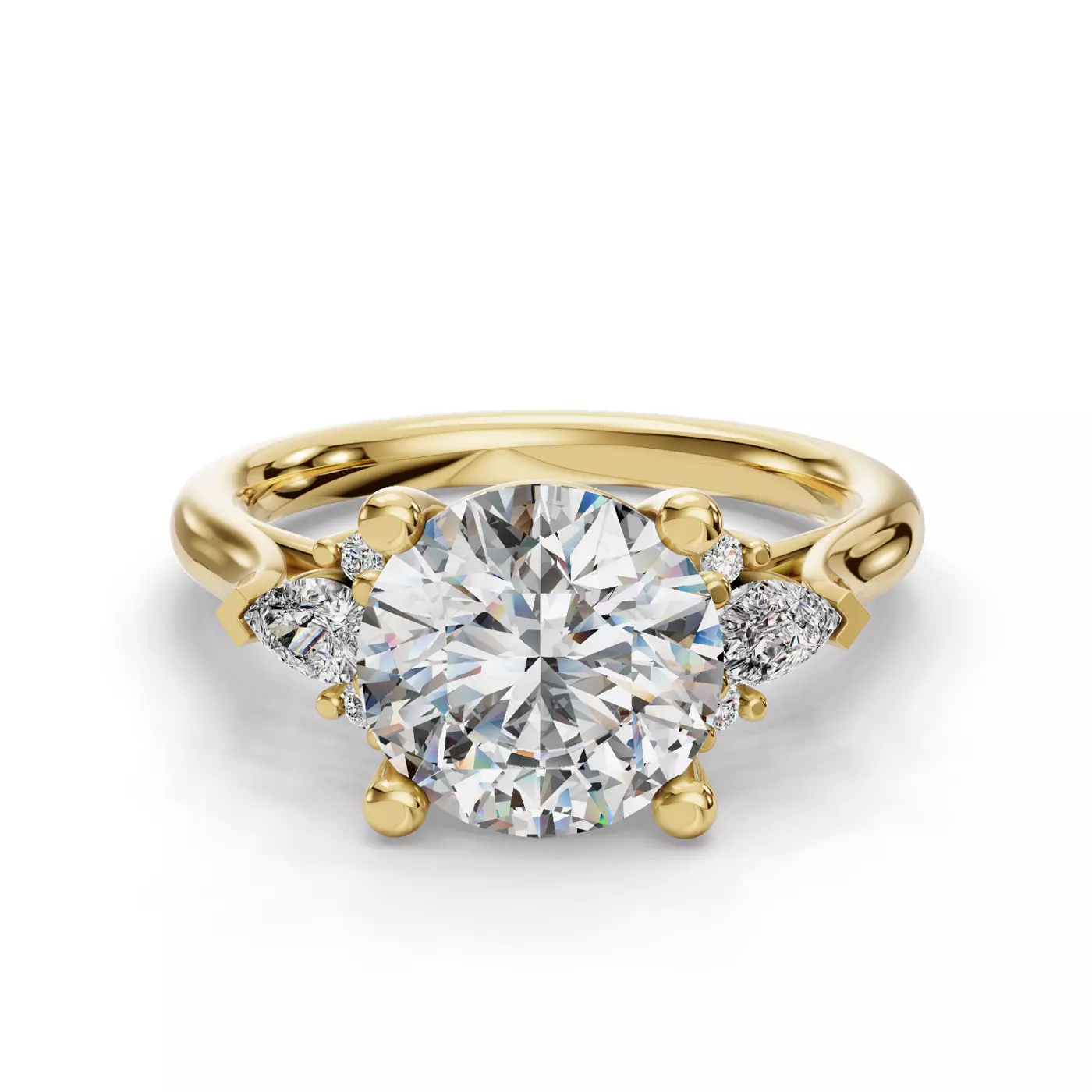 Pear Plus Round Sides 18K Yellow Gold Engagement Ring