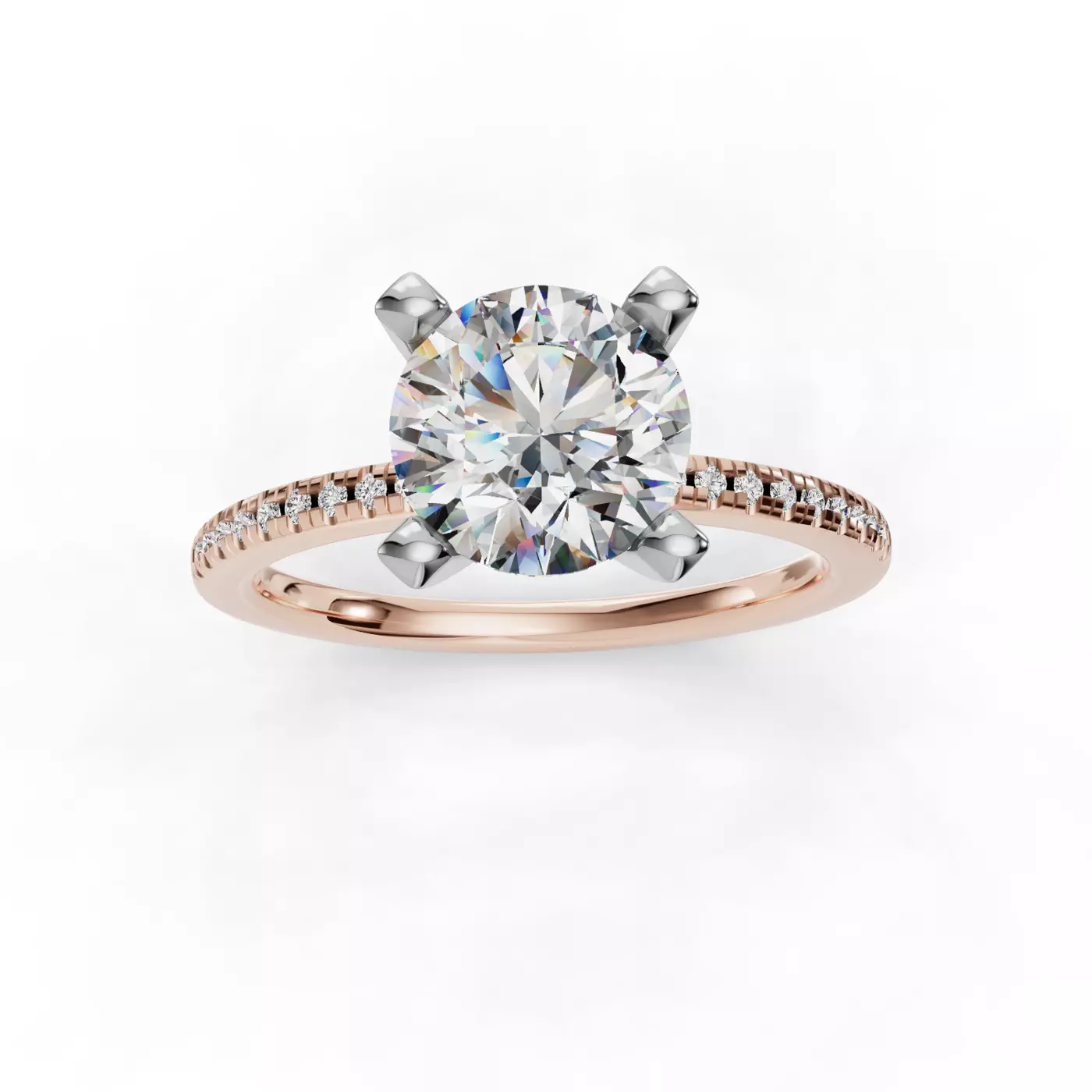 Diamond-Lined Band 14K Rose Gold Engagement Ring