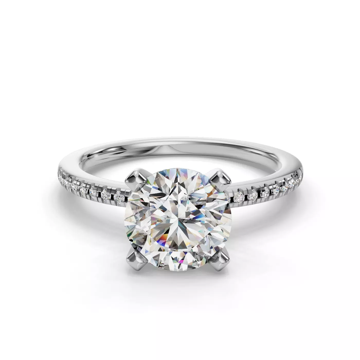 Diamond-Lined Band 14K White Gold Engagement Ring