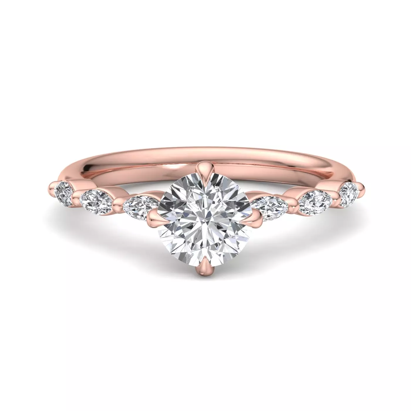 Brilliant Side Accents 14K Rose Gold Engagement Ring