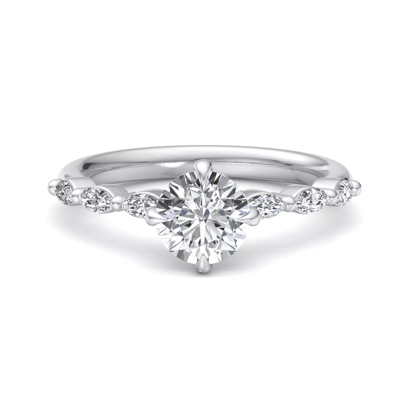 Brilliant Side Accents 14K White Gold Engagement Ring