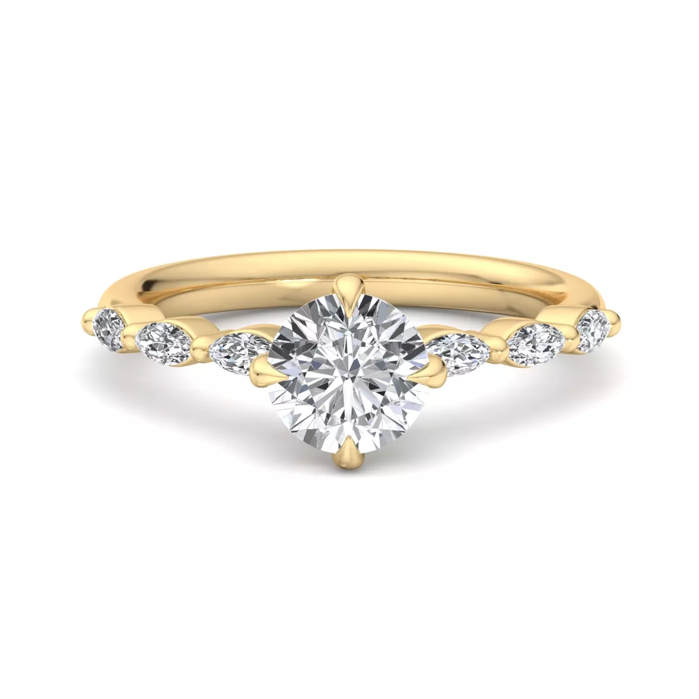 Brilliant Side Accents 18K Yellow Gold Engagement Ring