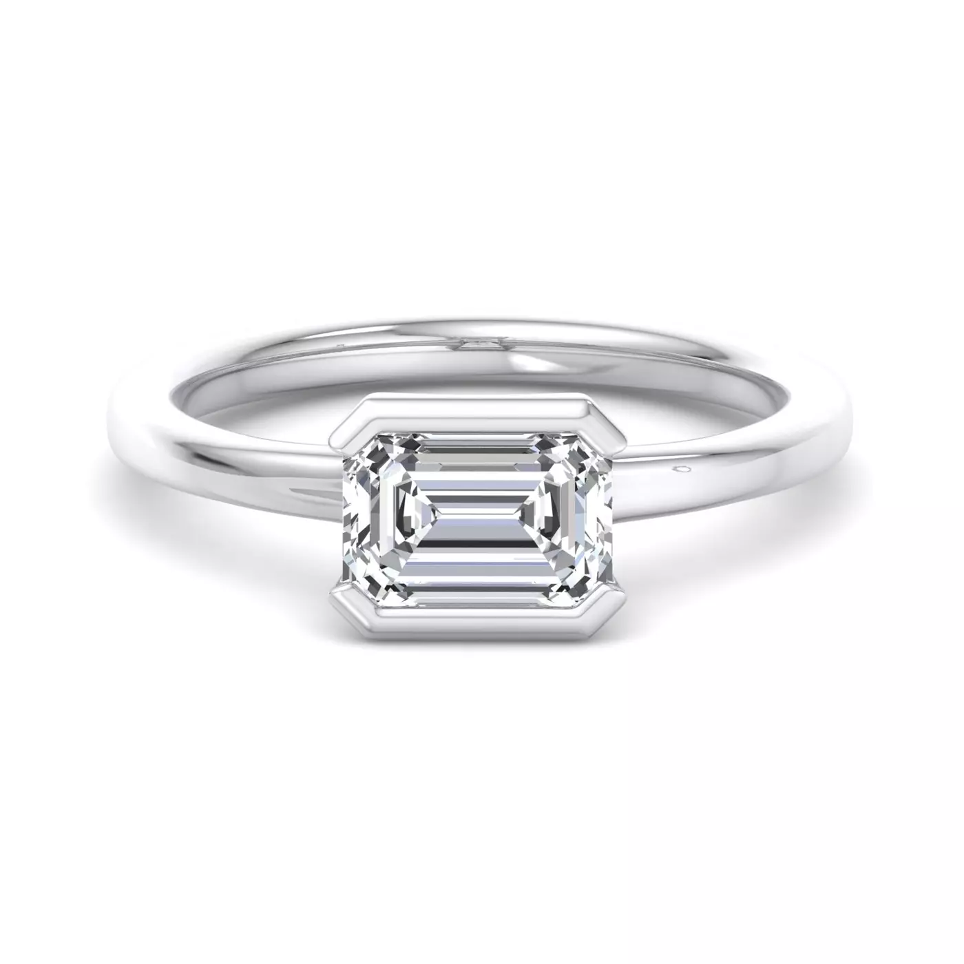 Smooth Bezel Frame 14K White Gold Engagement Ring