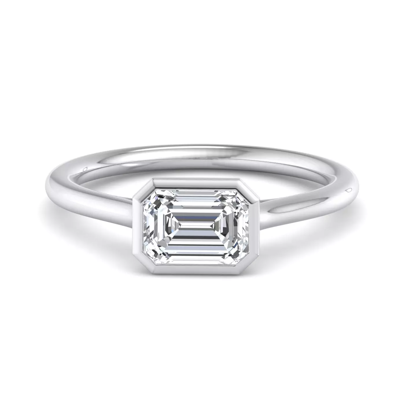 Smooth Bezel Frame 14K White Gold Engagement Ring
