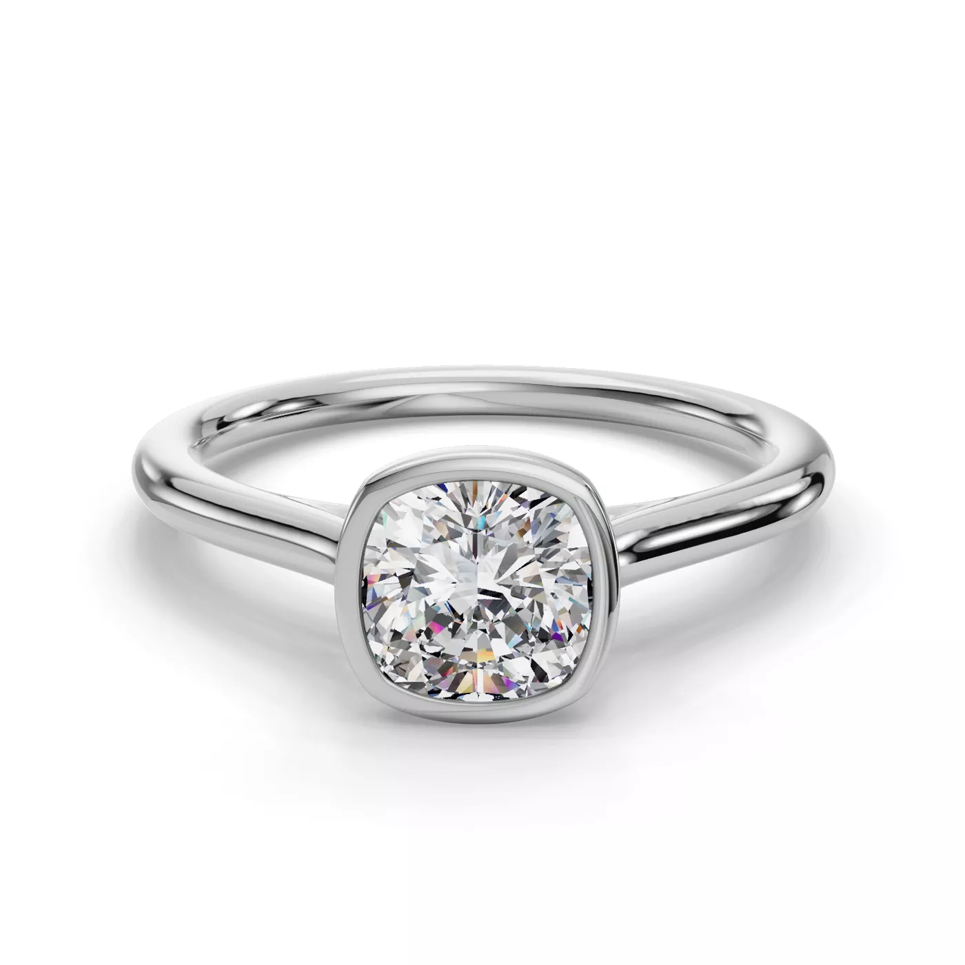 Bezel-Set Center 14K White Gold Engagement Ring