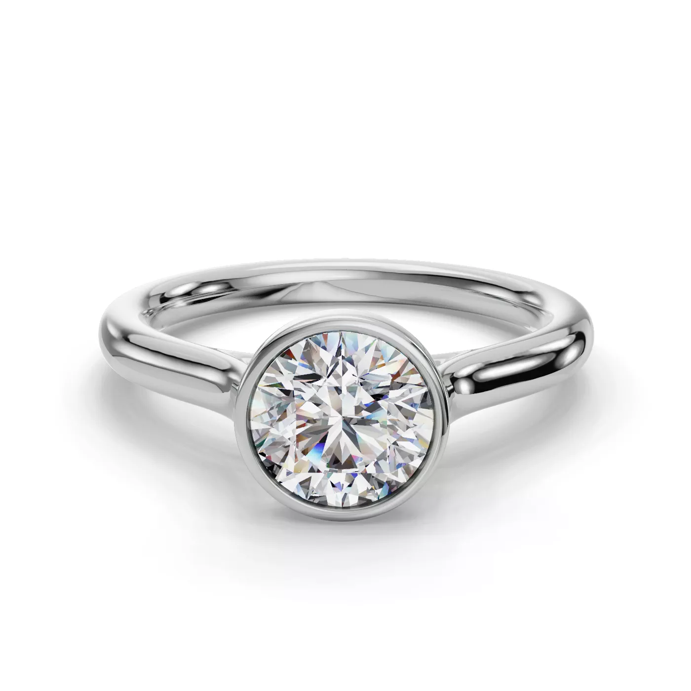 Bezel-Set Center 14K White Gold Engagement Ring