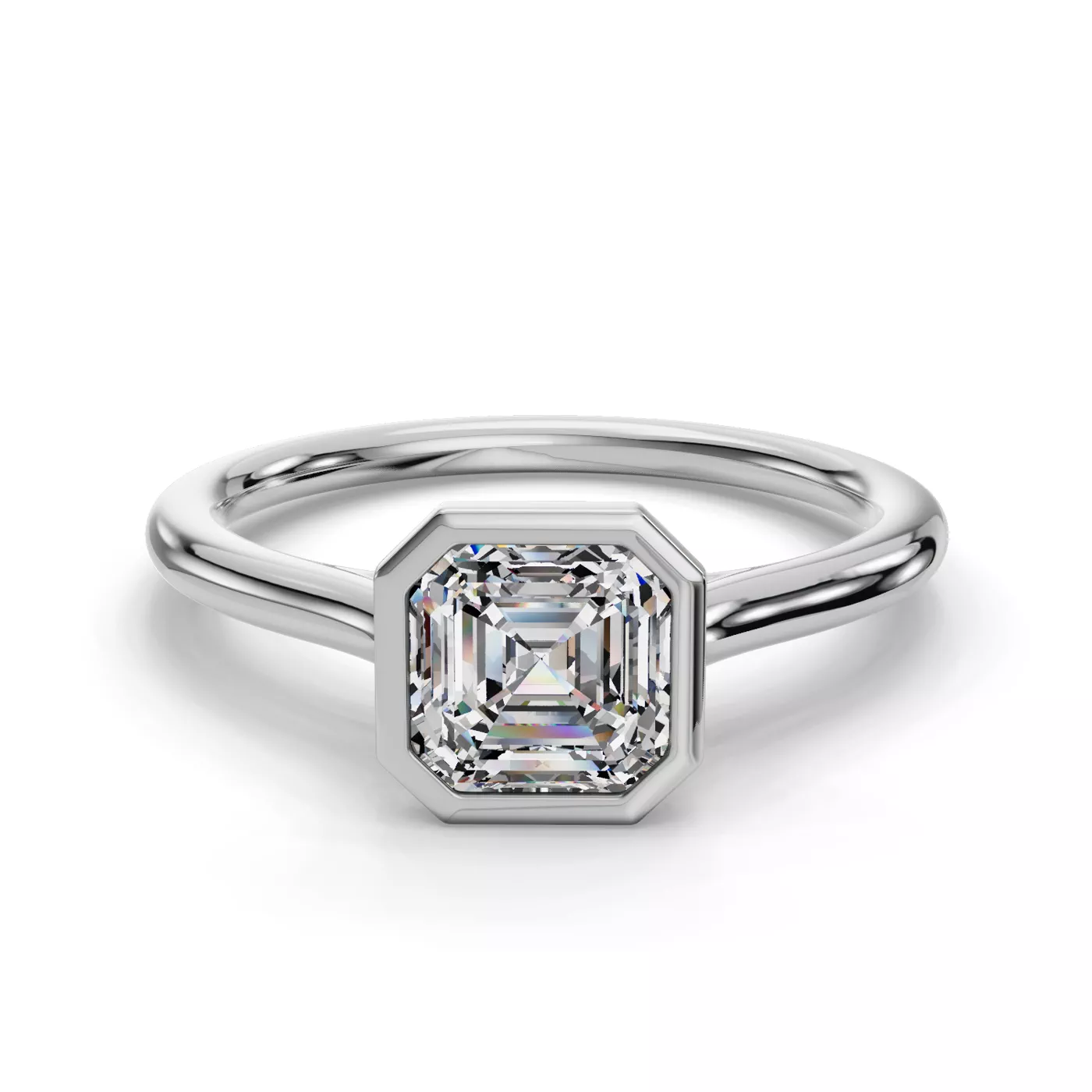 Bezel-Set Center 14K White Gold Engagement Ring