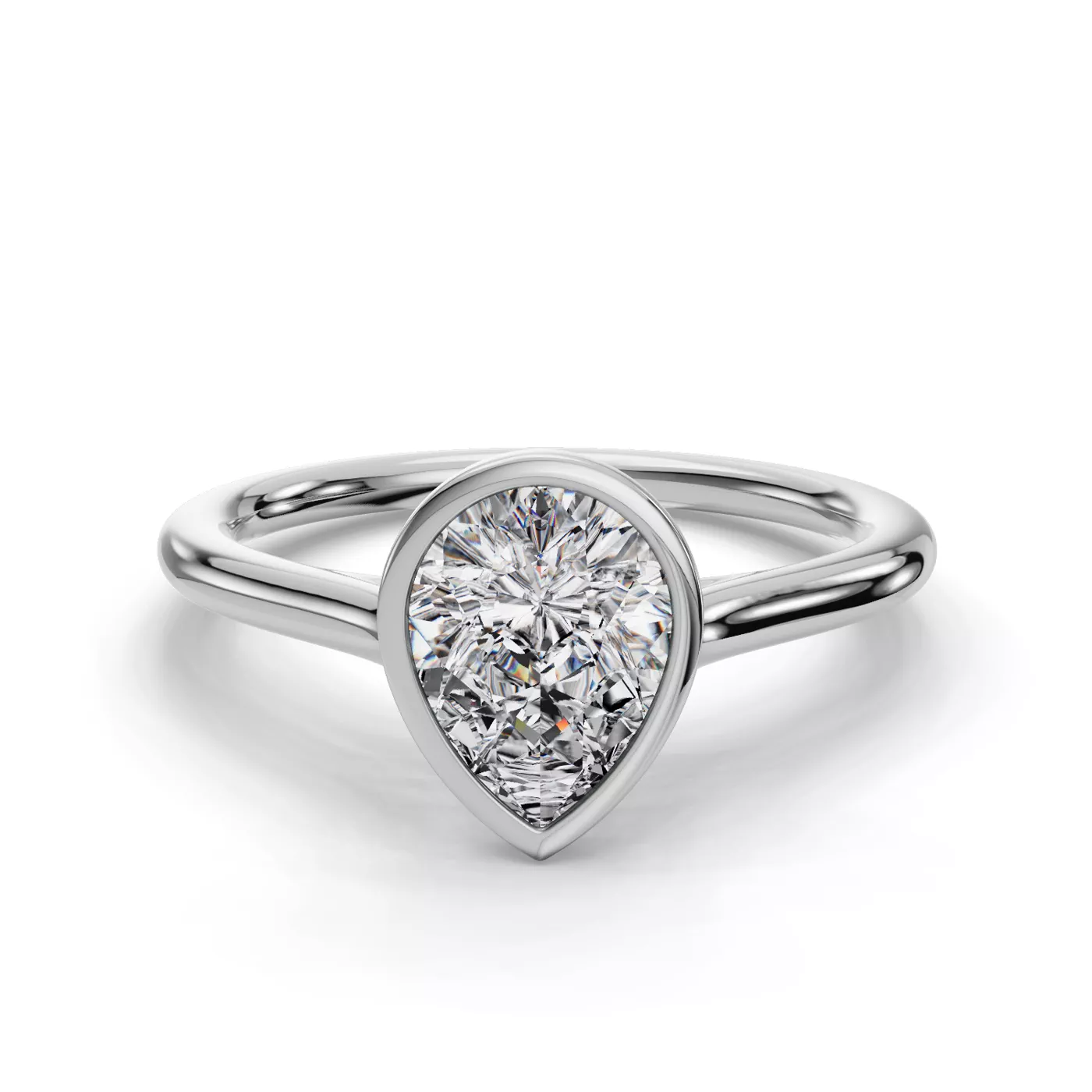 Bezel-Set Center 18K White Gold Engagement Ring