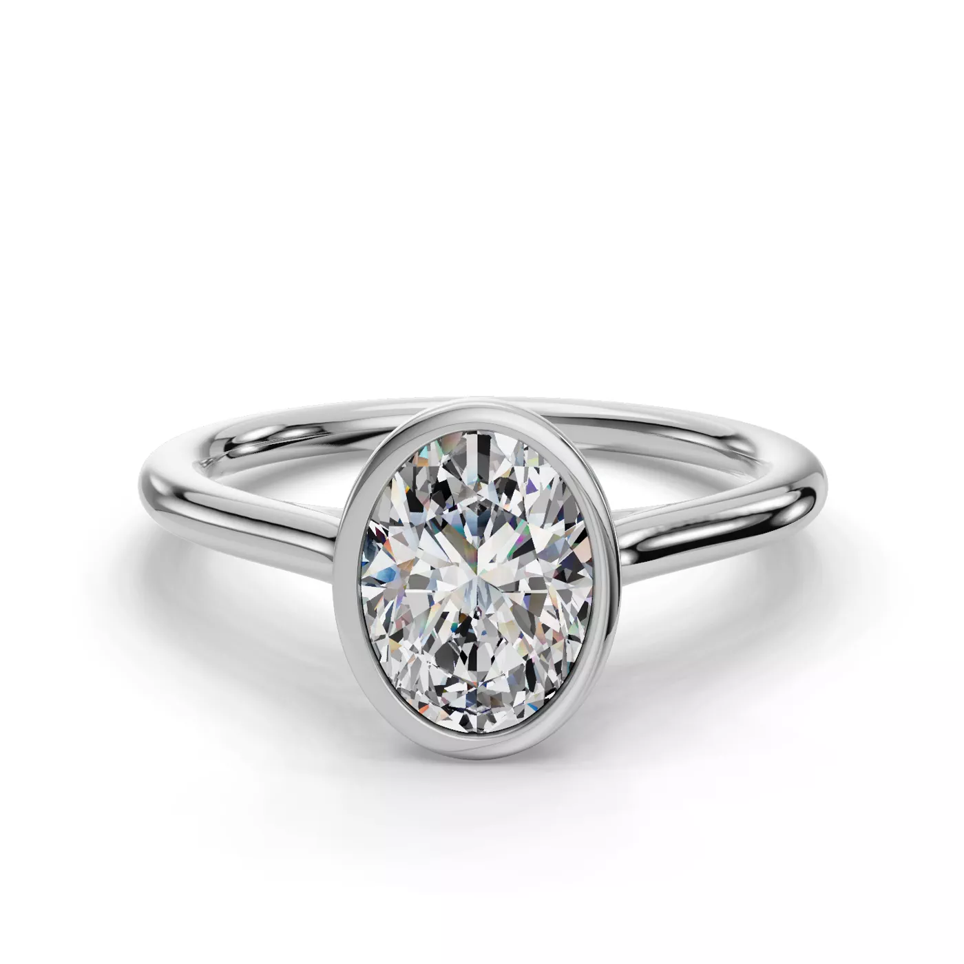 Bezel-Set Center 18K White Gold Engagement Ring