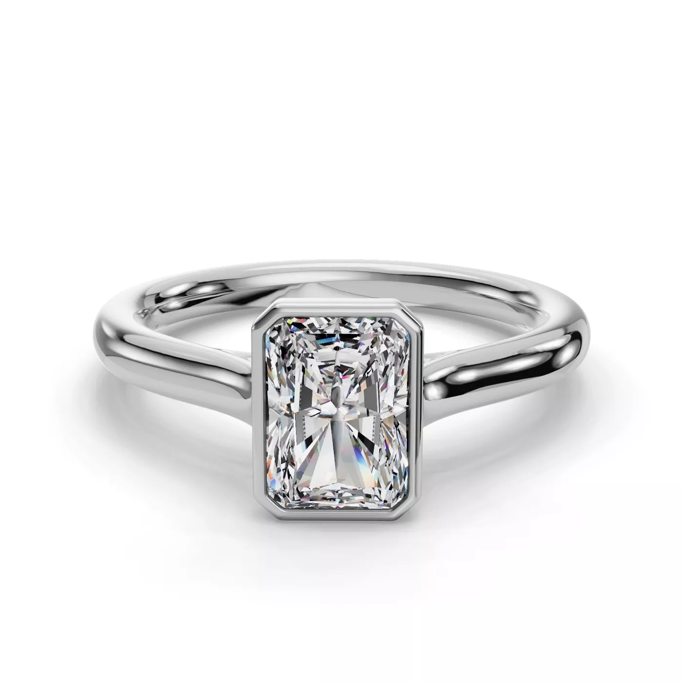 Bezel-Set Center 18K White Gold Engagement Ring
