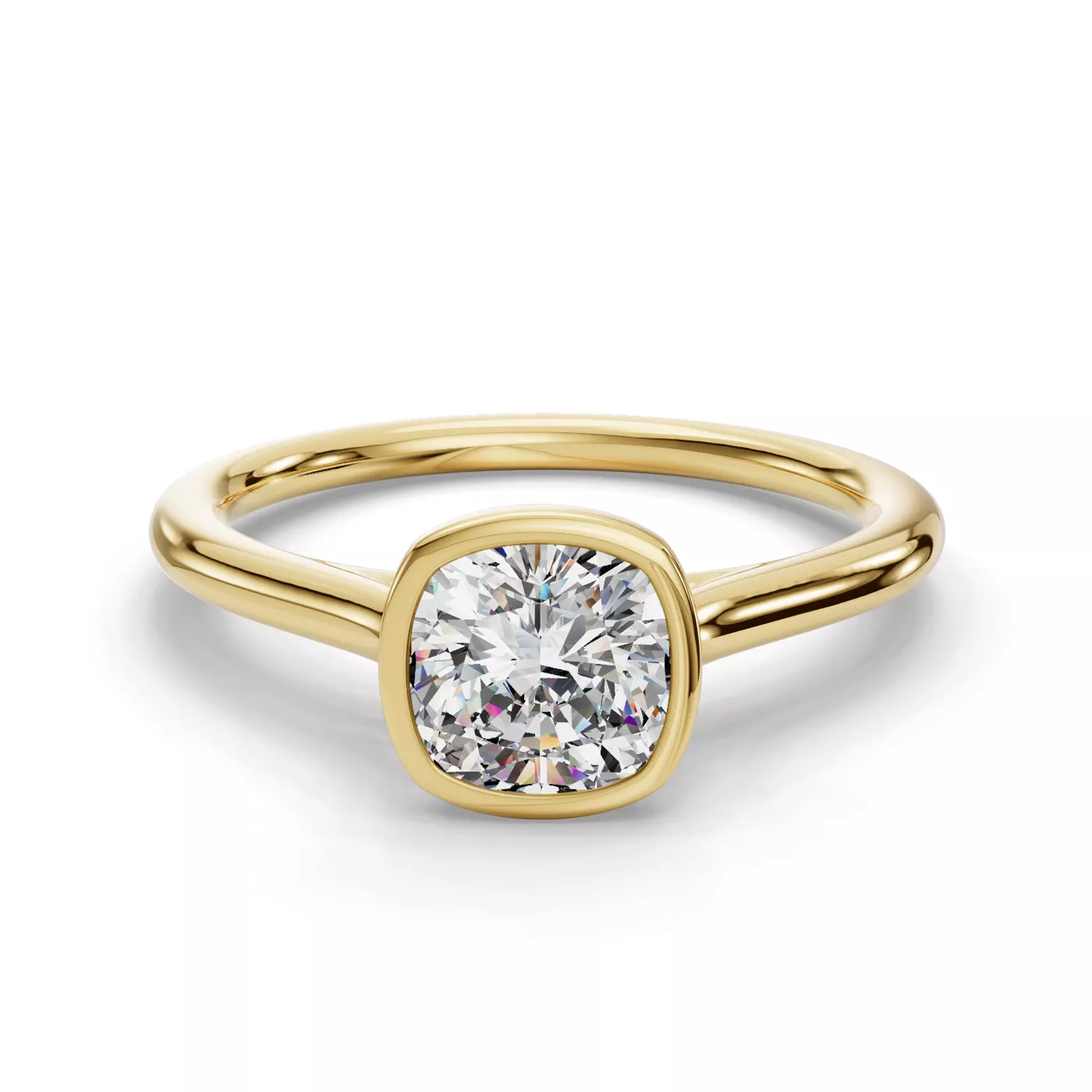 Bezel-Set Center 18K Yellow Gold Engagement Ring