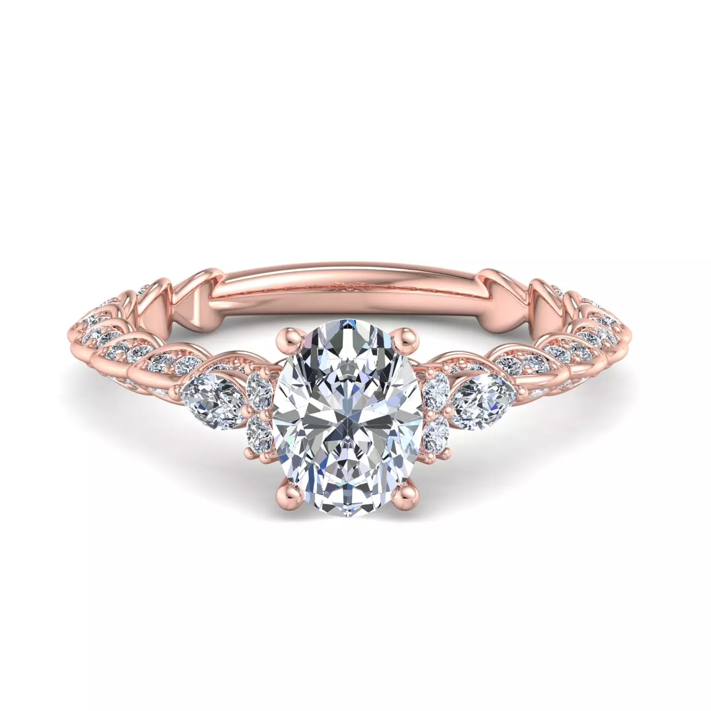 Three-Stone Symbolism 14K Rose Gold Engagement Ring