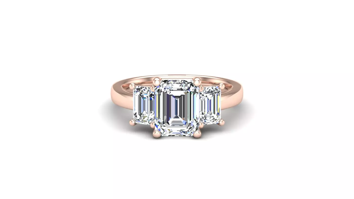 Emerald-Cut Sides 14K Rose Gold Engagement Ring