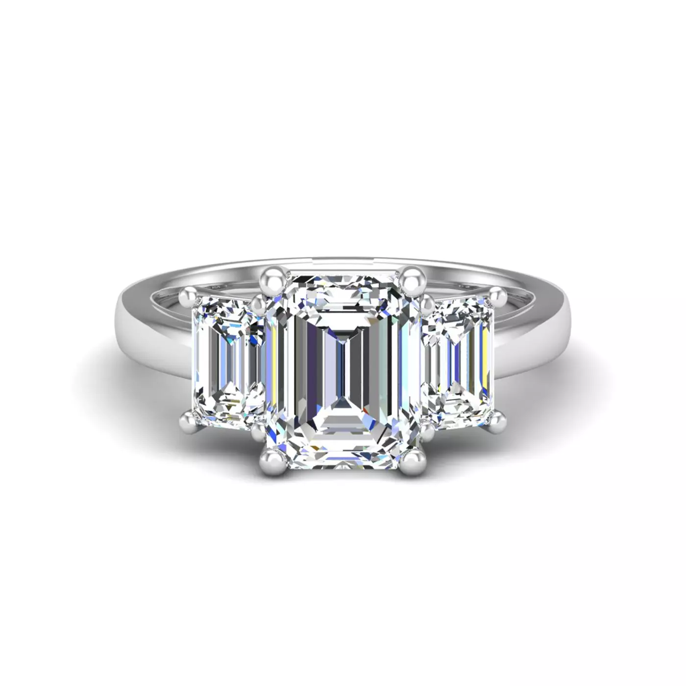 Emerald-Cut Sides 14K White Gold Engagement Ring