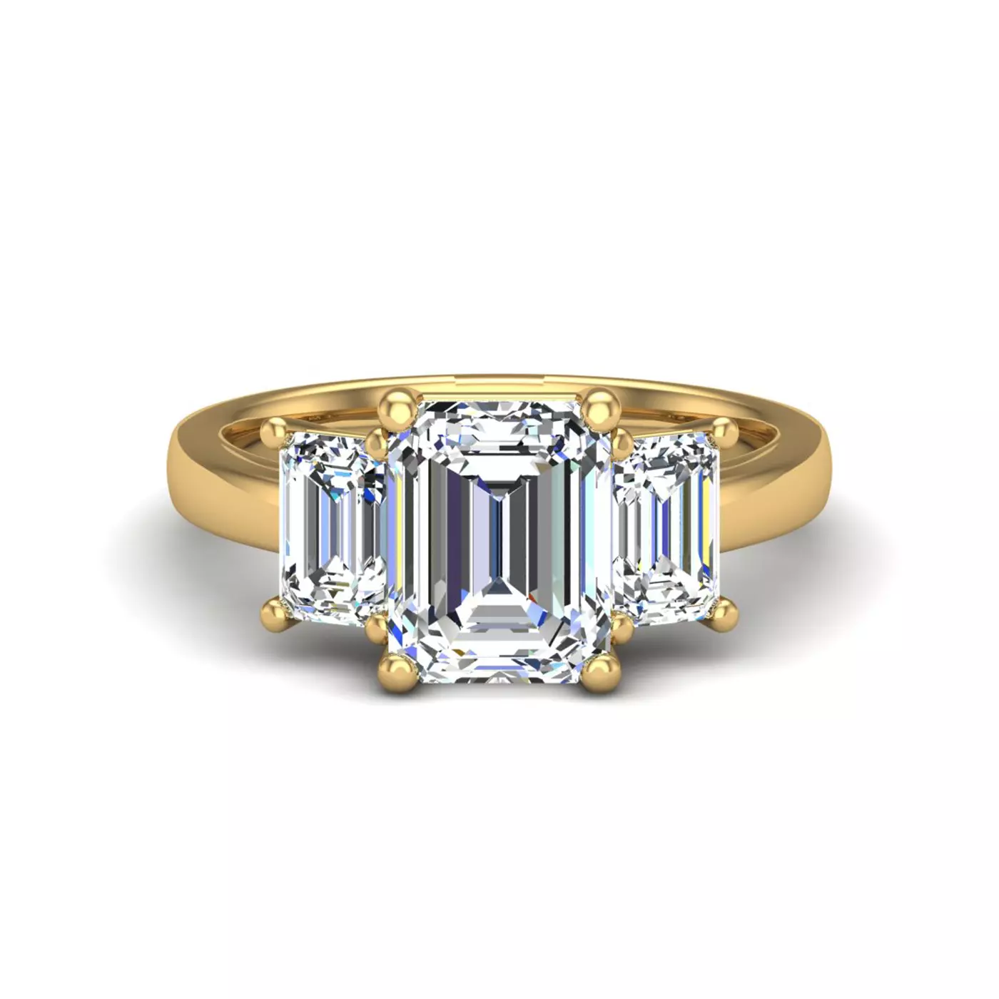 Emerald-Cut Sides 18K Yellow Gold Engagement Ring