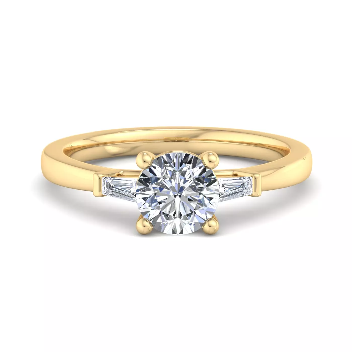 Tapered Baguette Sides 18K Yellow Gold Engagement Ring