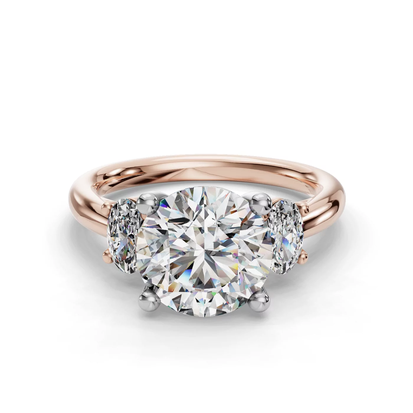 Soft Oval Profile Rose Gold 14k & White Gold 14k Engagement Ring