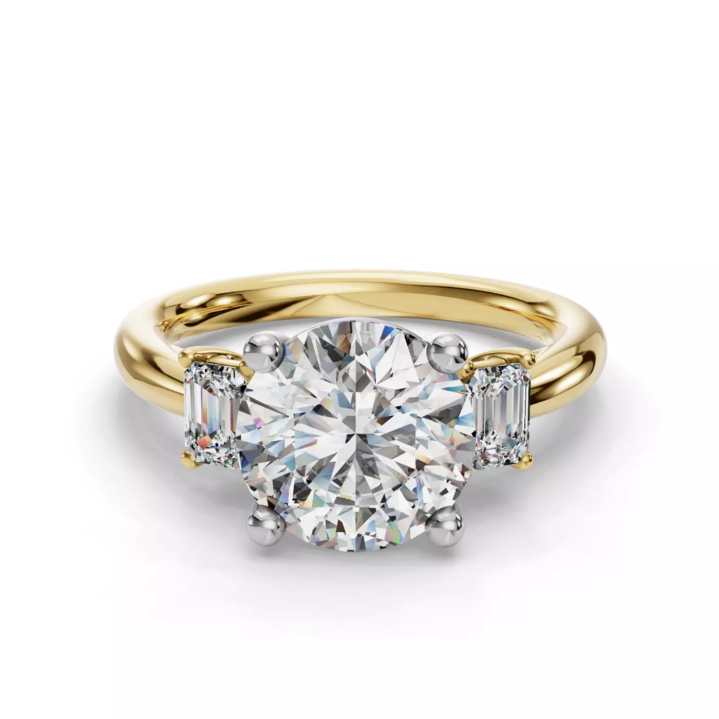 Emerald-Cut Sophistication Yellow Gold 18k & White Gold 18k Engagement Ring