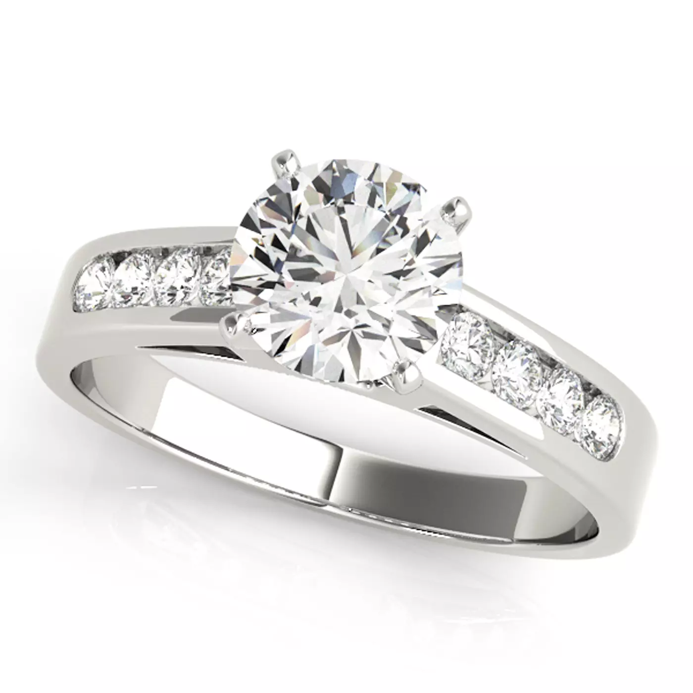 Brilliant Side Accents 14K White Gold Engagement Ring