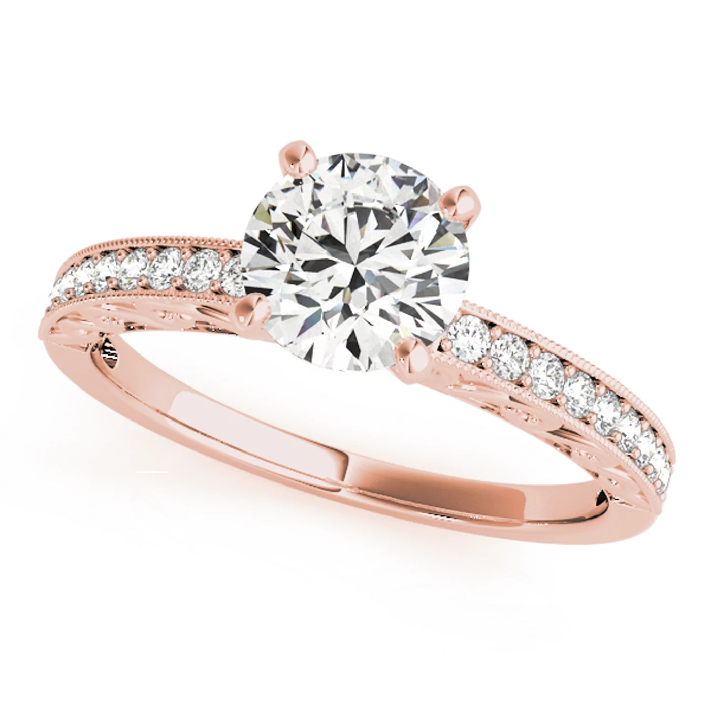 Vintage-Inspired Detail 14K Rose Gold Engagement Ring