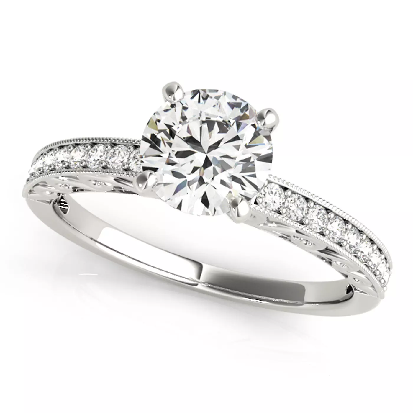 Vintage-Inspired Detail 14K White Gold Engagement Ring