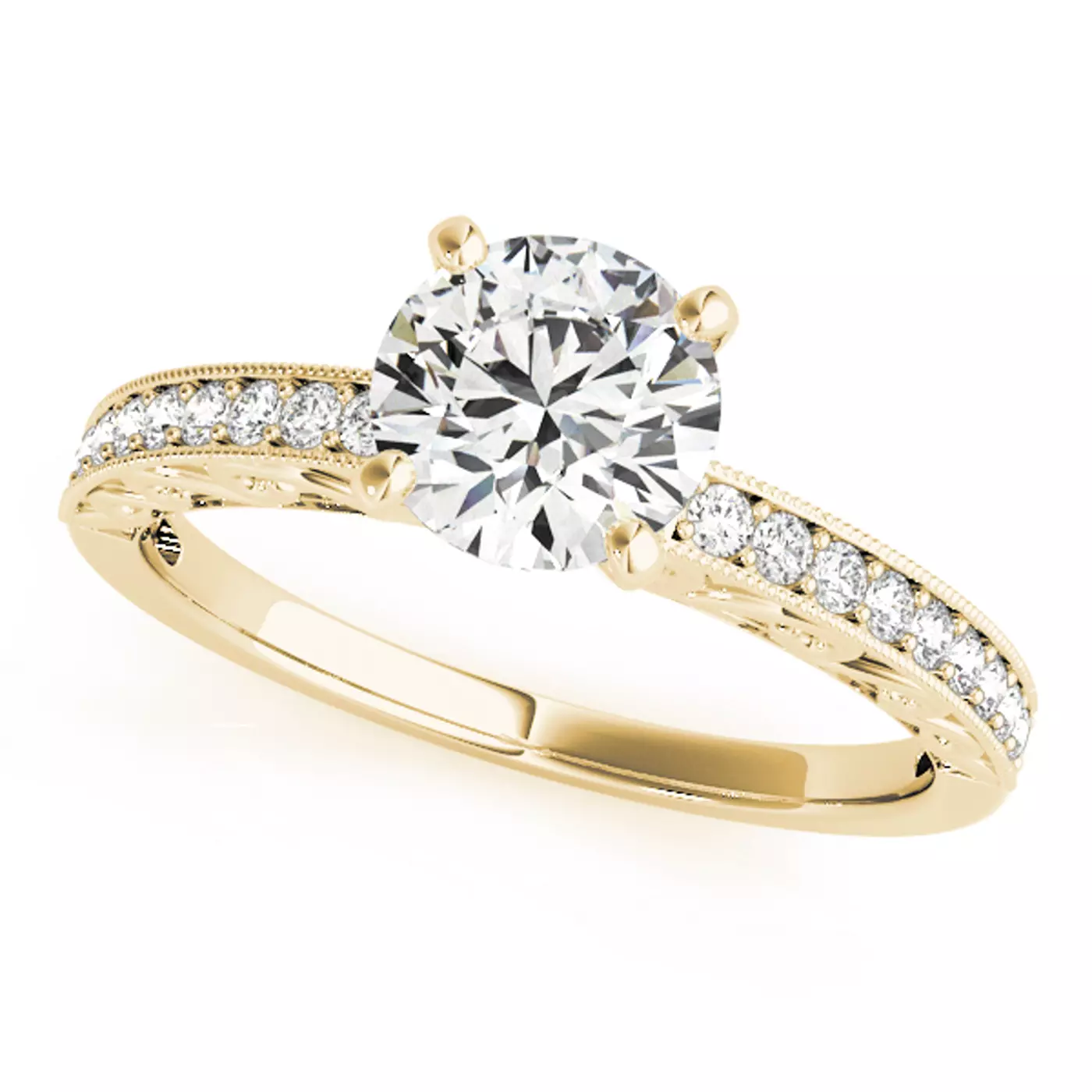 Vintage-Inspired Detail 14K Yellow Gold Engagement Ring