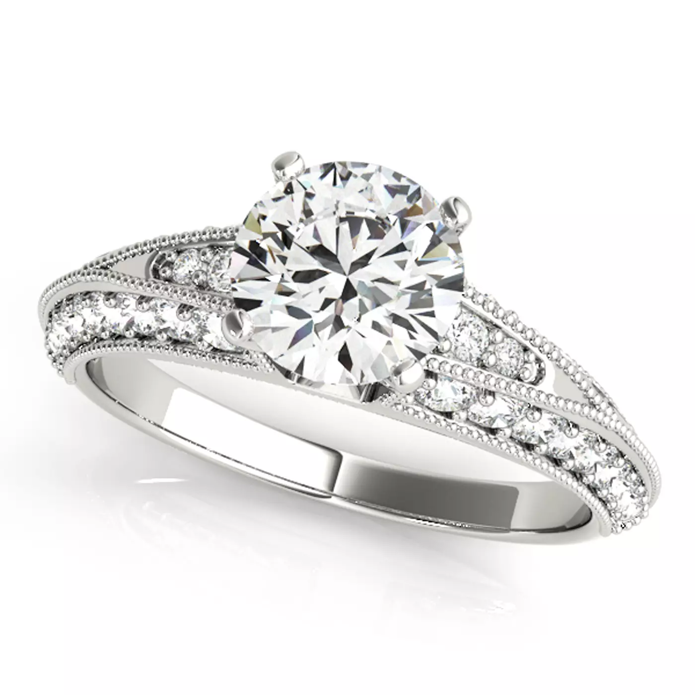 Brilliant Side Accents 18K White Gold Engagement Ring