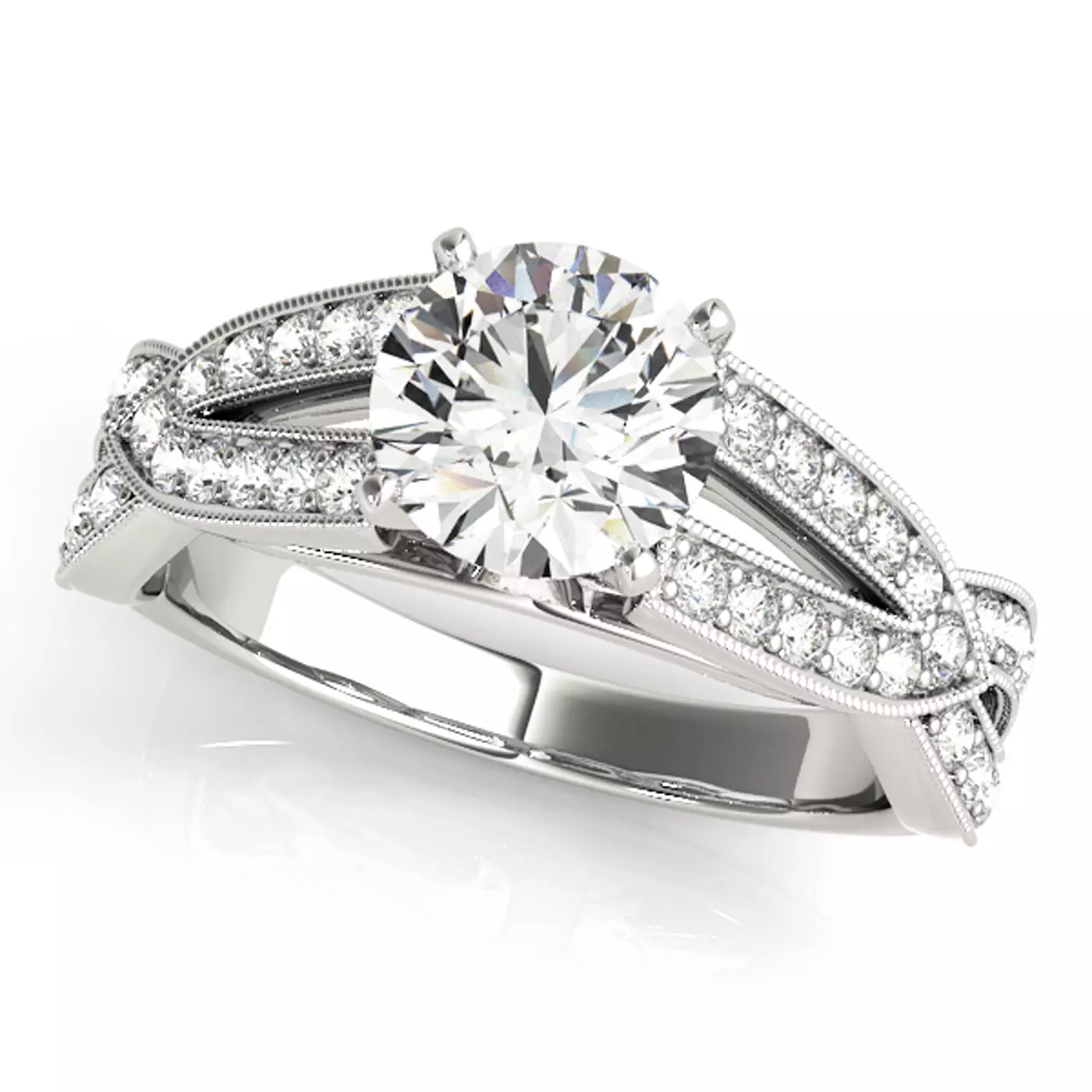 Vintage-Inspired Detail 18K White Gold Engagement Ring