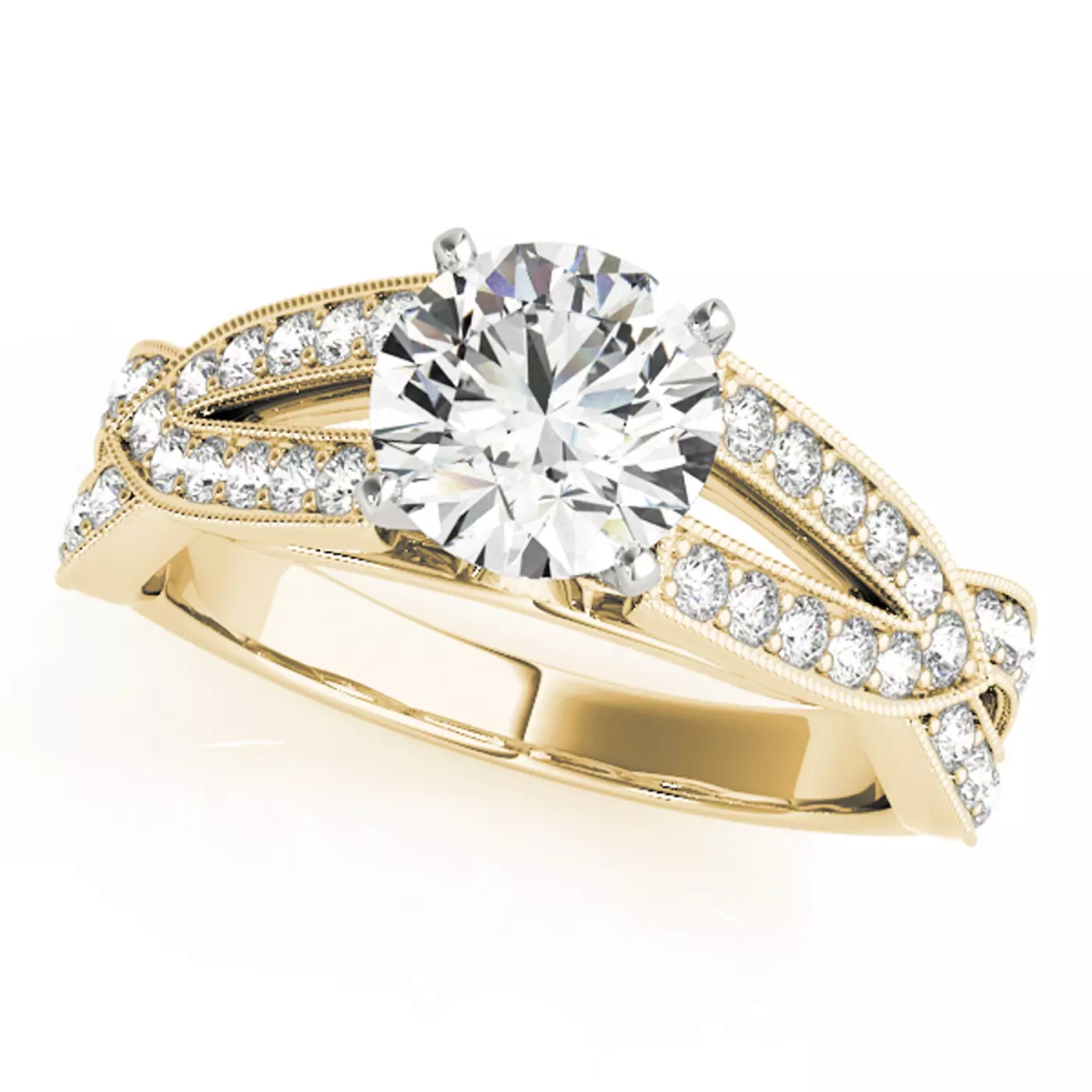 Vintage-Inspired Detail 18K Yellow Gold Engagement Ring