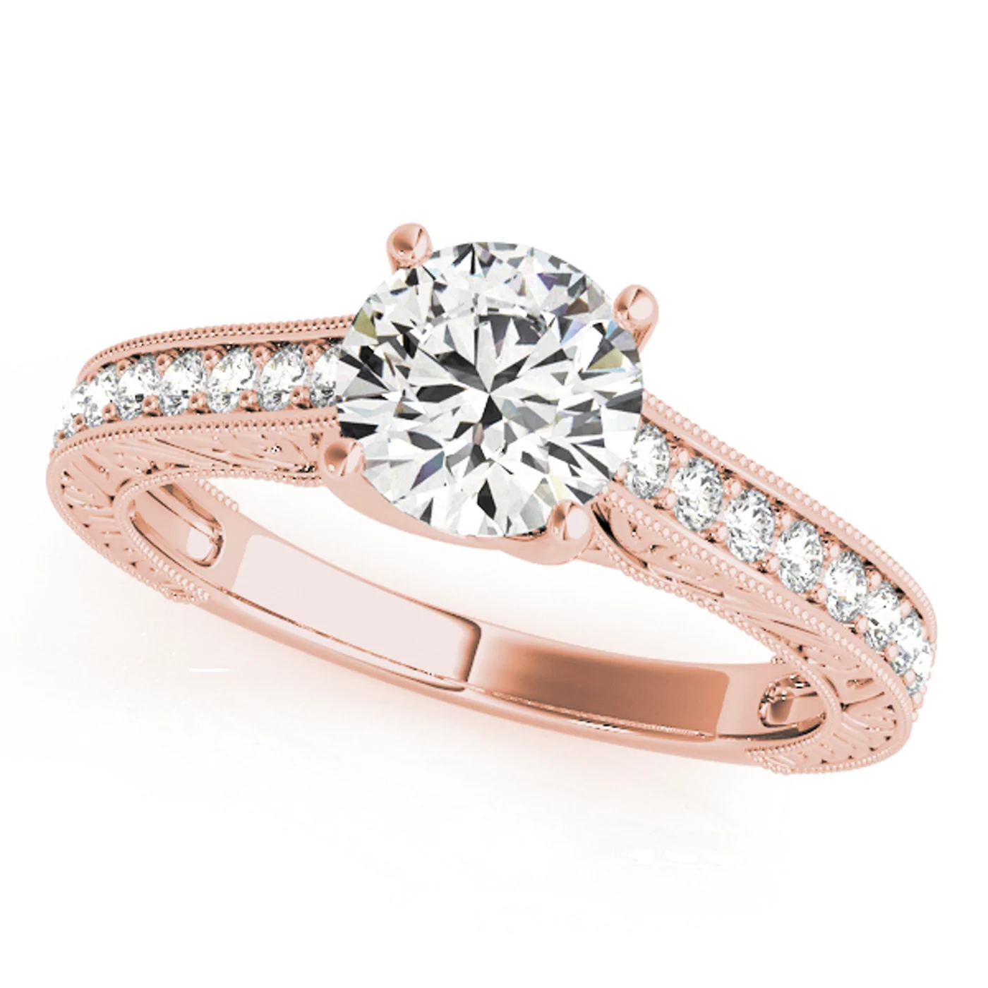Vintage-Inspired Detail 14K Rose Gold Engagement Ring