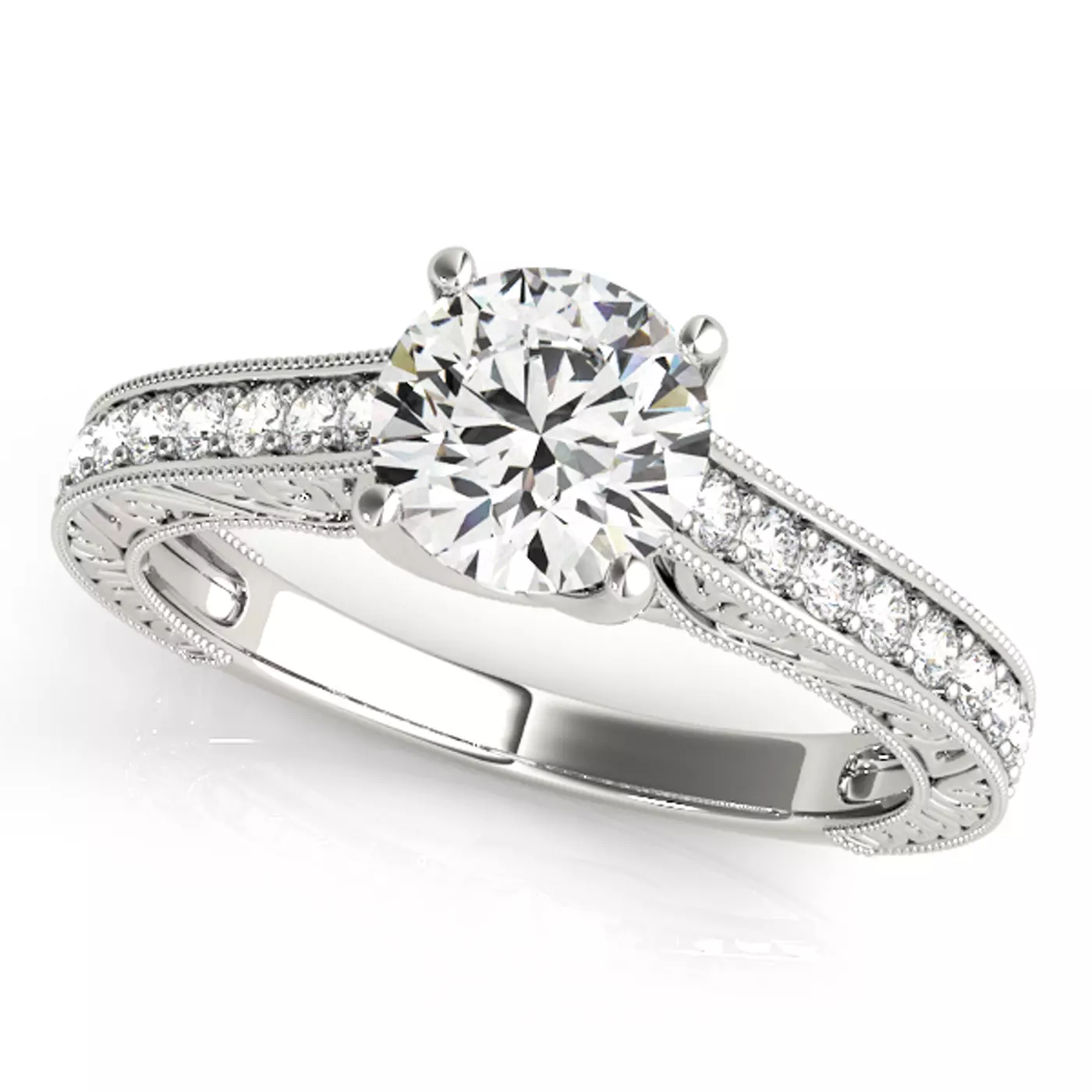 Vintage-Inspired Detail 14K White Gold Engagement Ring