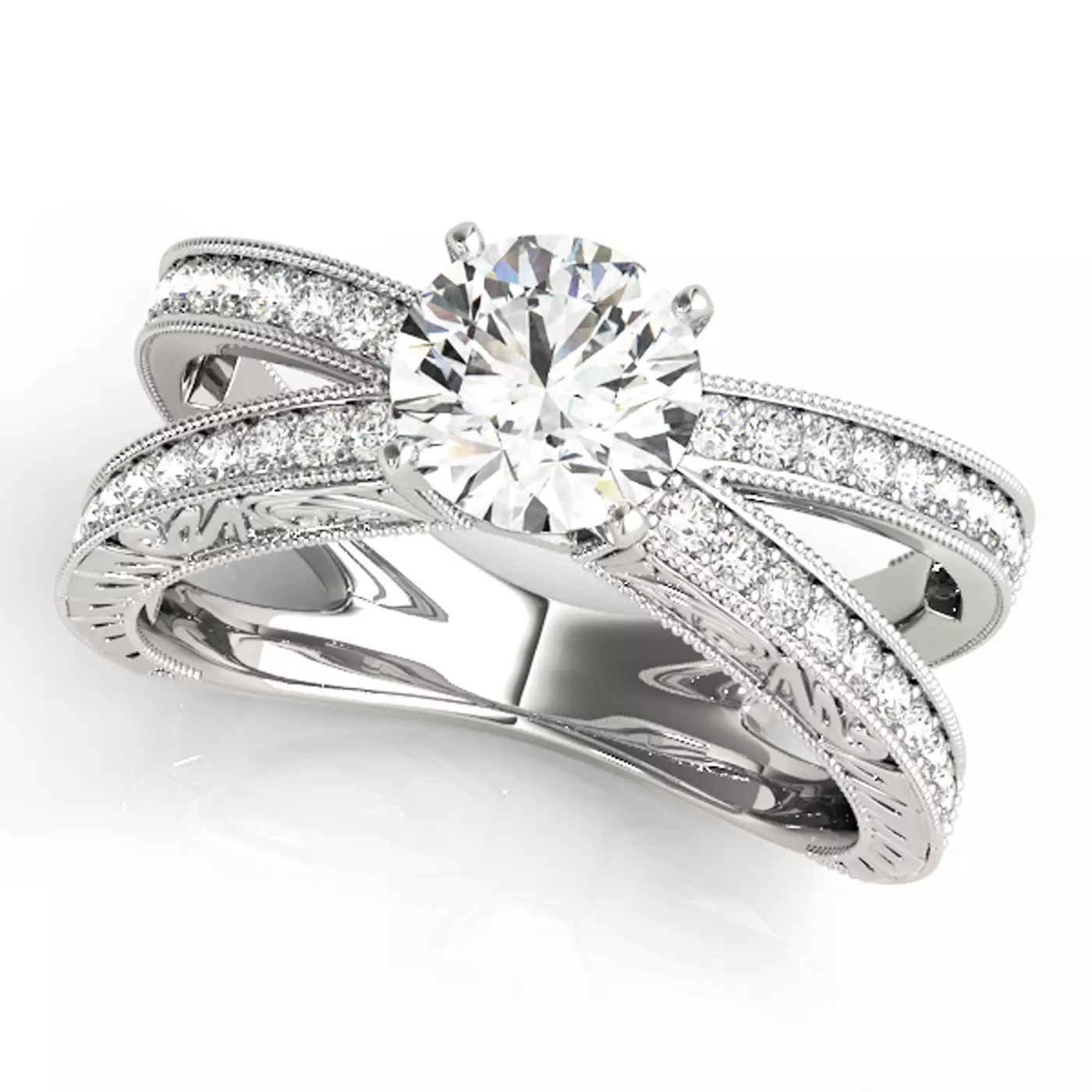 Heirloom-Inspired Details 14K White Gold Engagement Ring