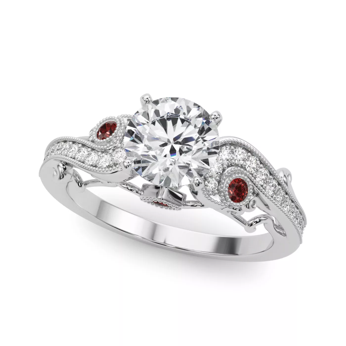 Brilliant Side Accents 14K White Gold Engagement Ring