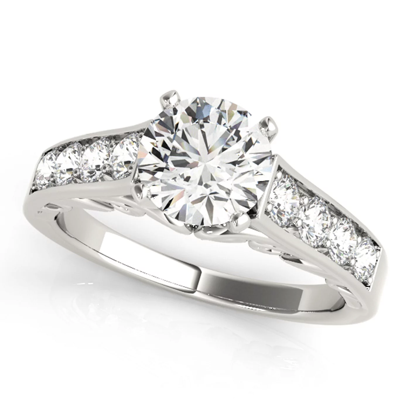Brilliant Side Accents 18K White Gold Engagement Ring