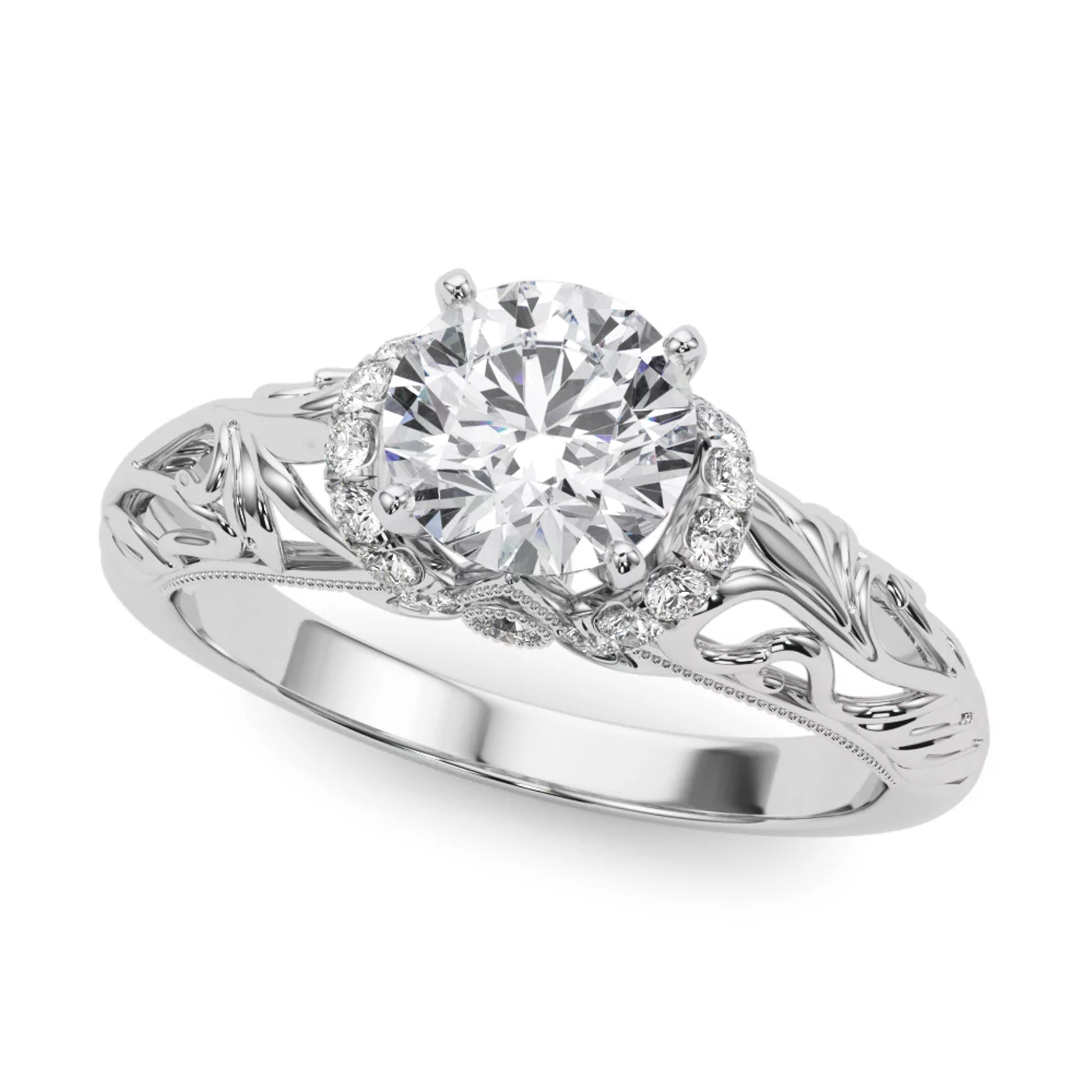 Brilliant Side Accents 18K White Gold Engagement Ring