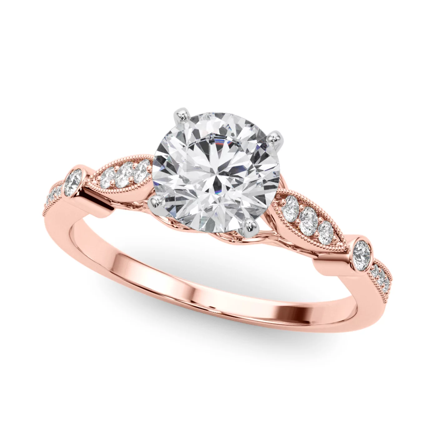 Vintage Diamond Motifs 14K Rose Gold Engagement Ring