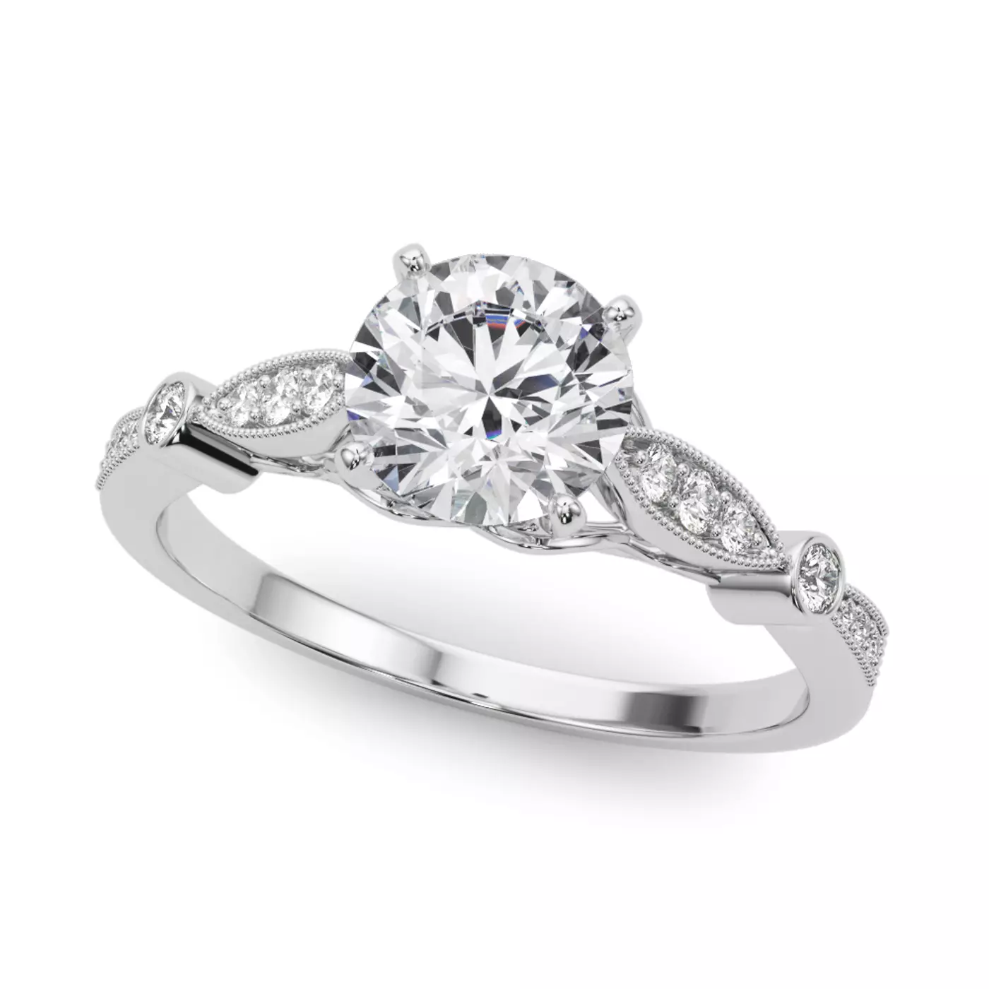 Vintage Diamond Motifs 14K White Gold Engagement Ring