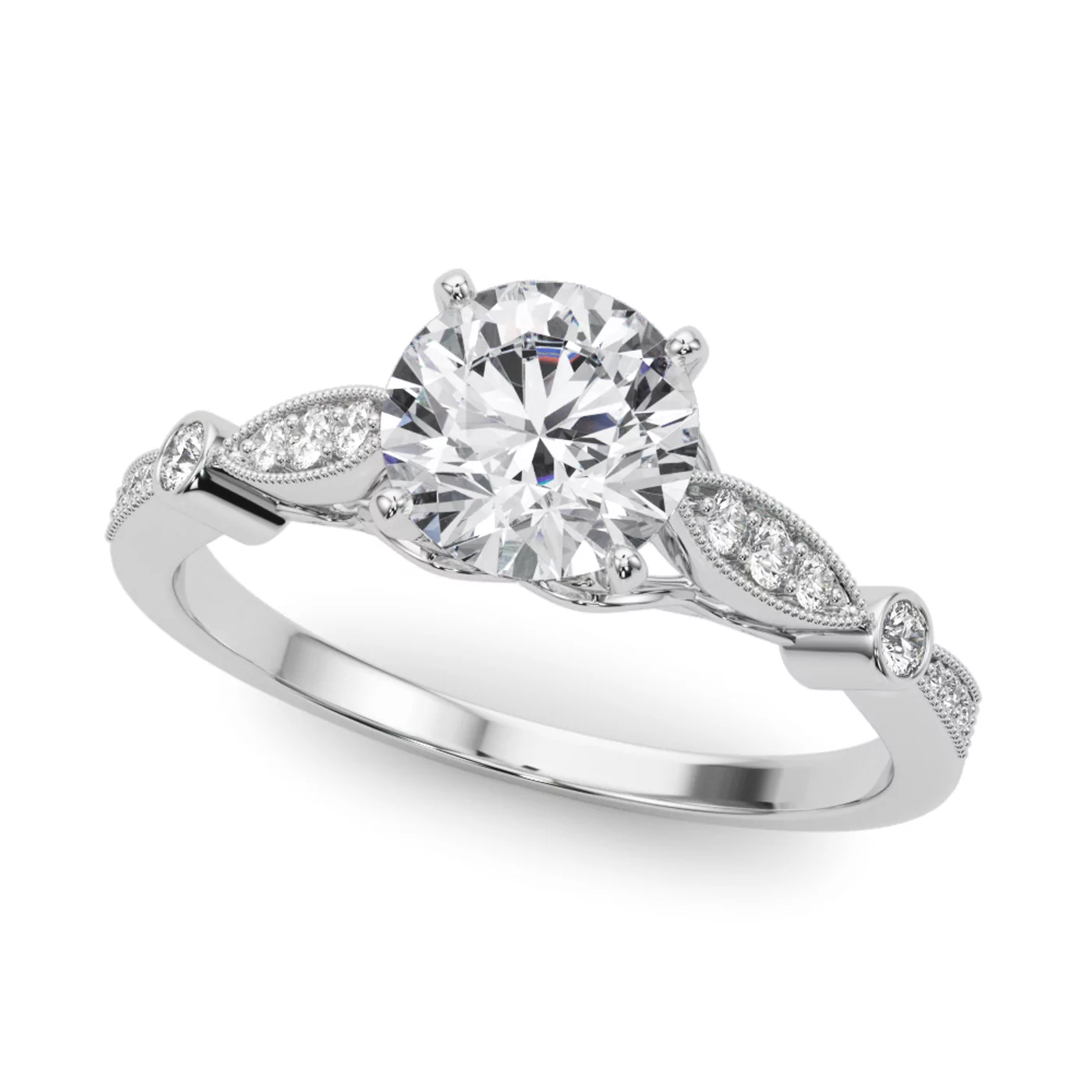 Vintage Diamond Motifs 18K White Gold Engagement Ring