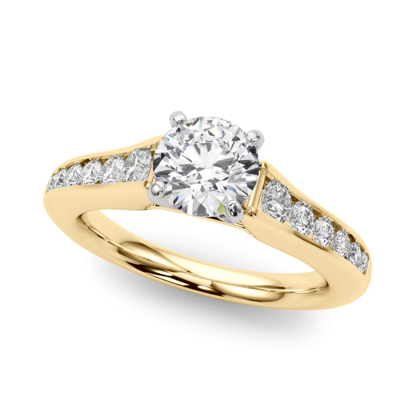 Brilliant Side Accents 14K Yellow Gold Engagement Ring