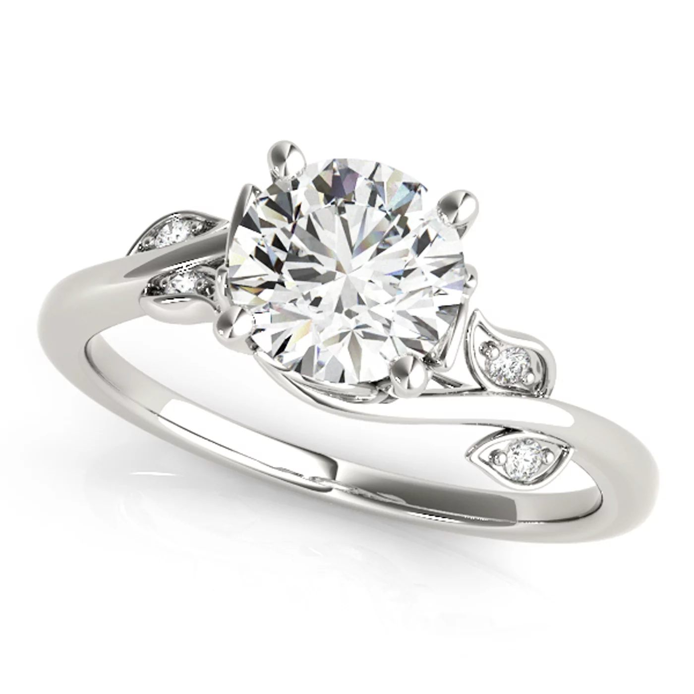 Brilliant Side Accents 18K White Gold Engagement Ring