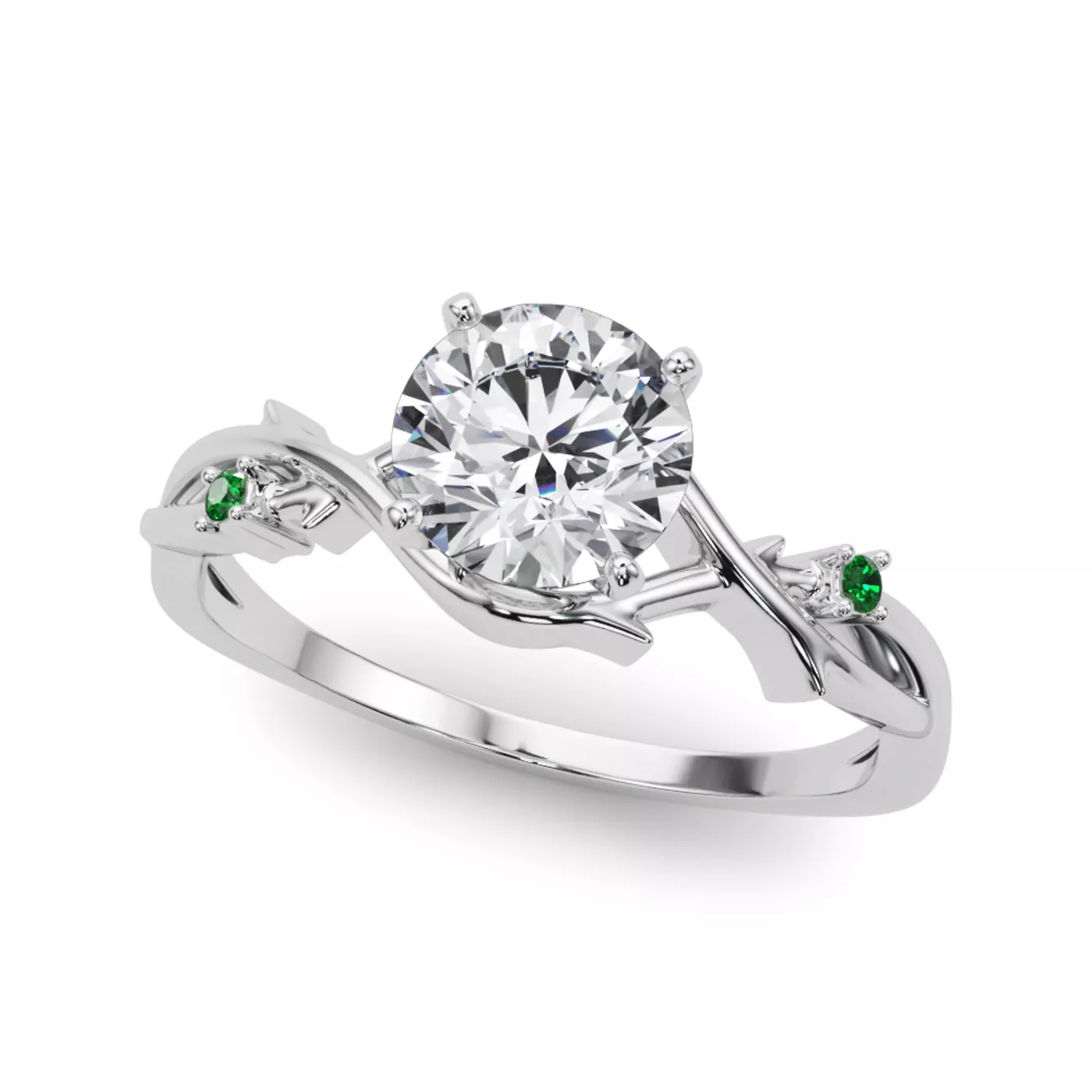 Graduated Side Stones 14K White Gold Engagement Ring