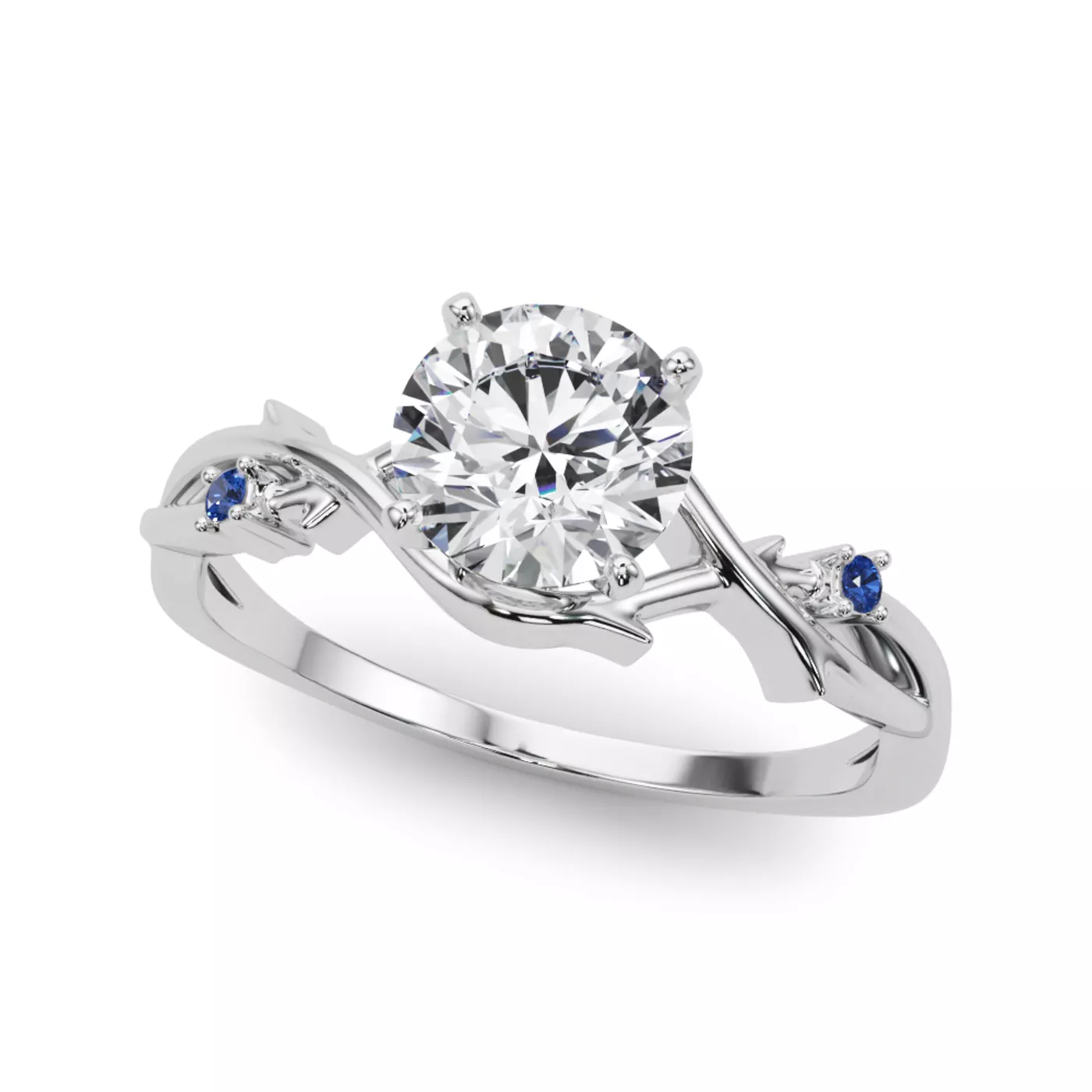 Graduated Side Stones 14K White Gold Engagement Ring