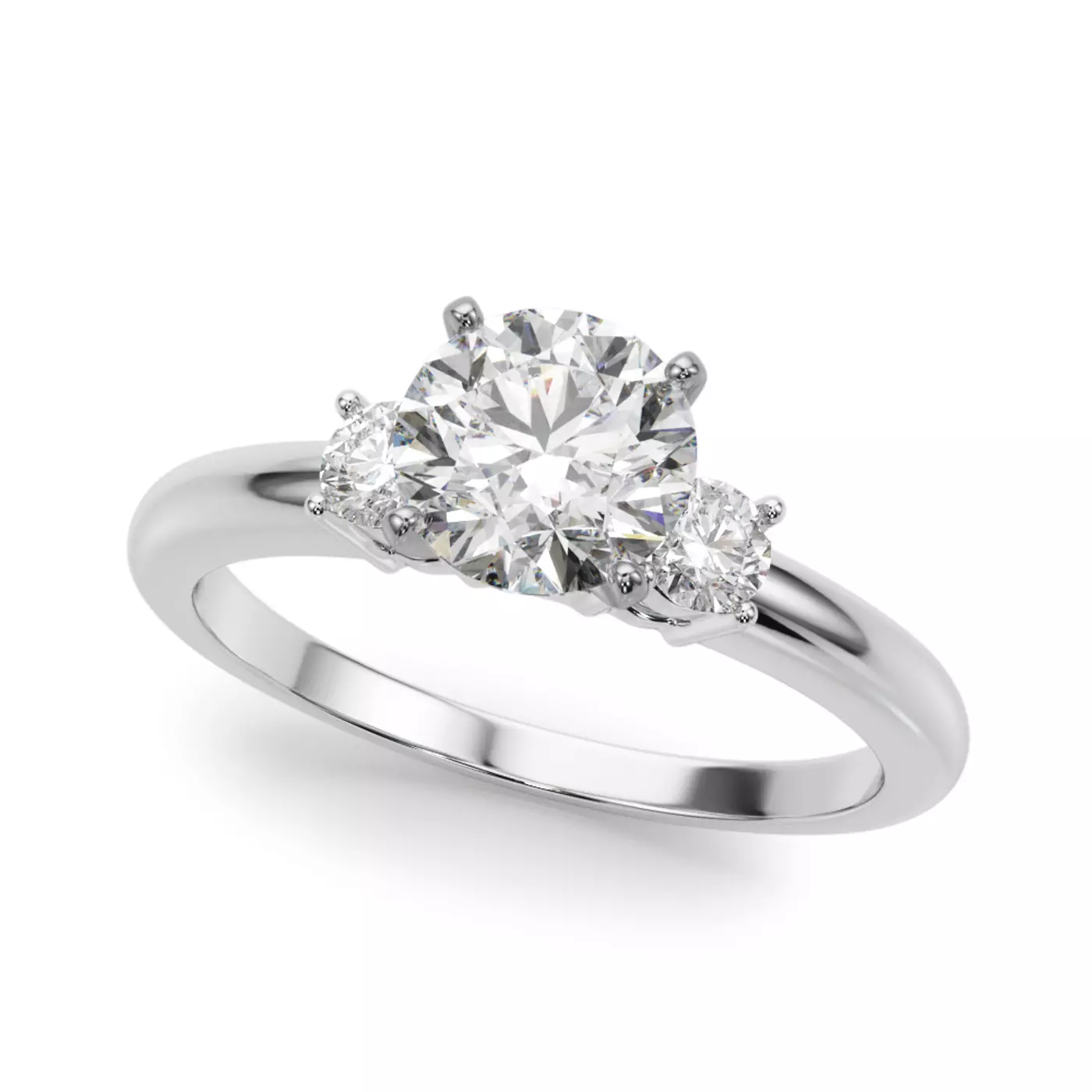 Round Brilliant Sides 14K White Gold Engagement Ring